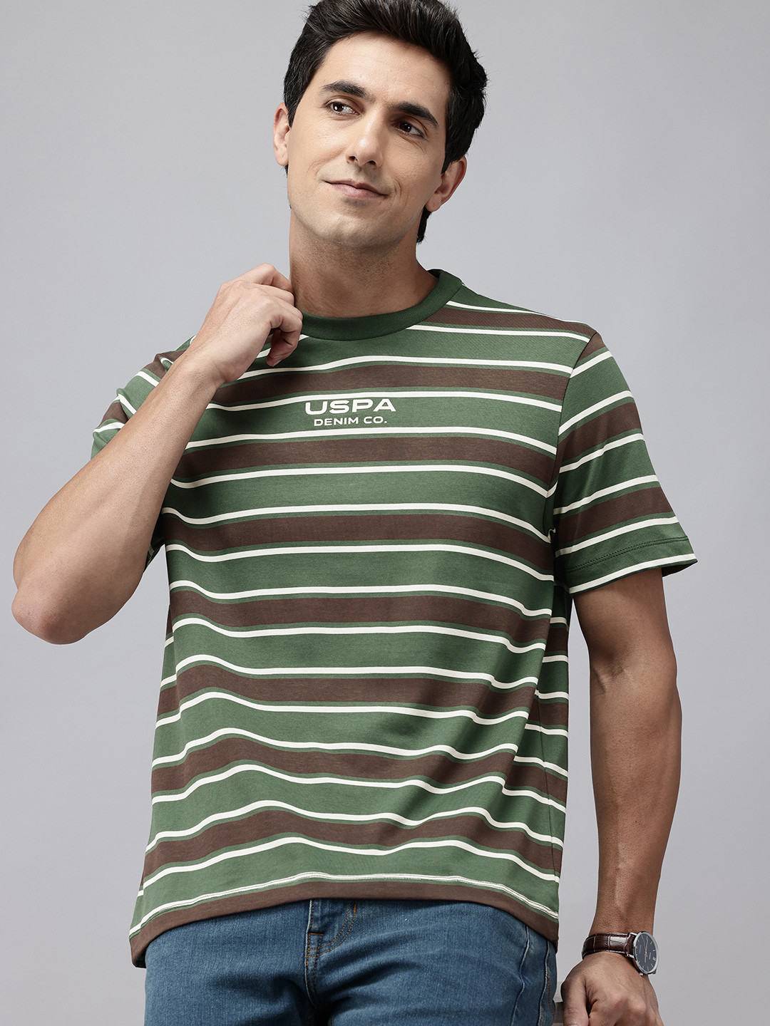 U.S. Polo Assn. Denim Co. Pure Cotton Slim Fit Horizontal Striped T-shirt