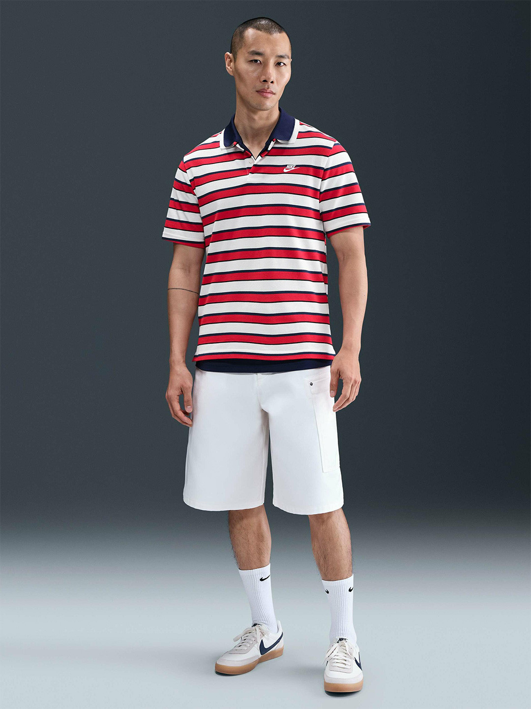 Nike Mens Striped Polo Collar Regular Fit Cotton T-Shirt