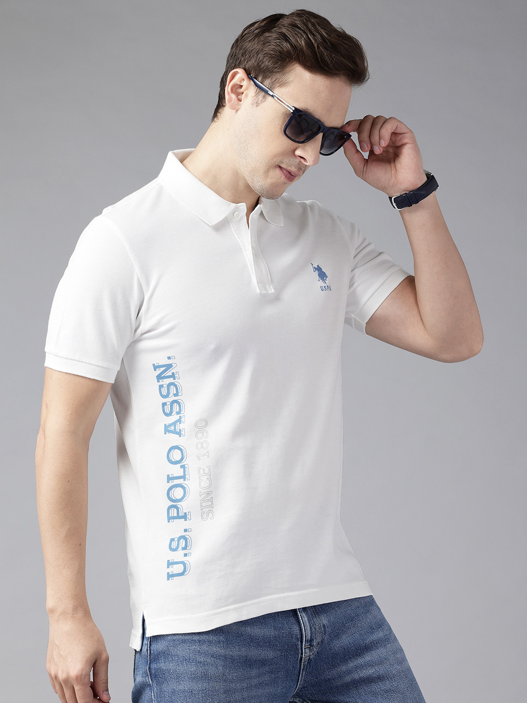 U.S. Polo Assn. Brand Logo Print Pure Cotton Slim Fit Polo T-shirt