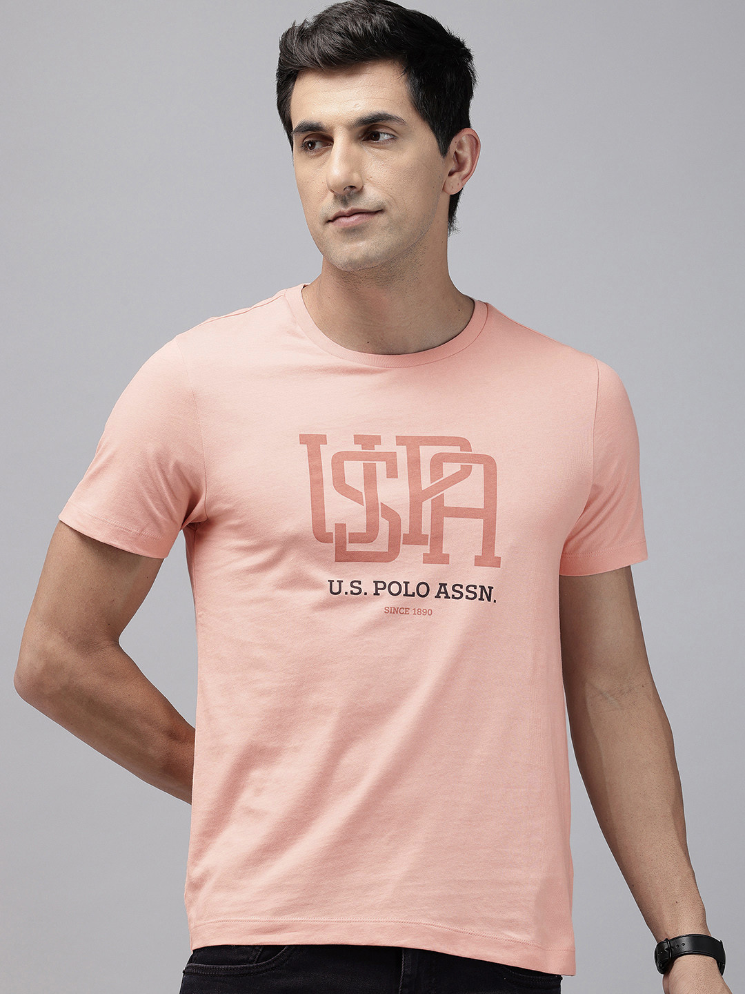 U.S. Polo Assn. Pure Cotton Brand Logo Printed Slim Fit T-shirt