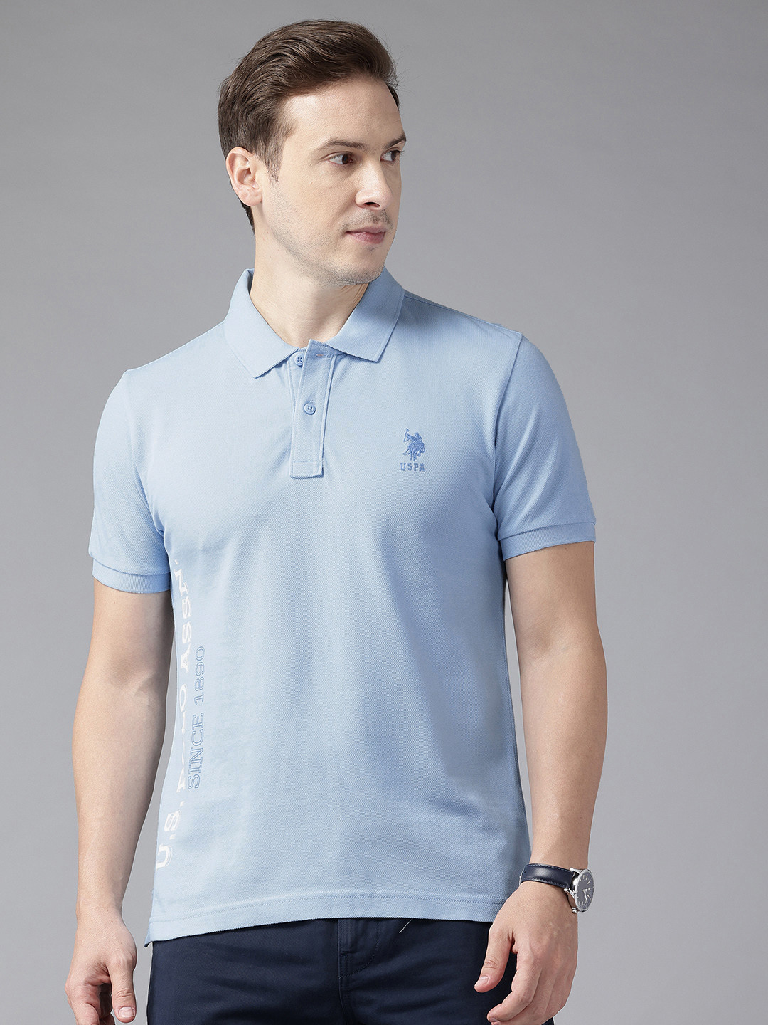 U.S. Polo Assn. Brand Logo Print Pure Cotton Slim Fit Polo T-shirt