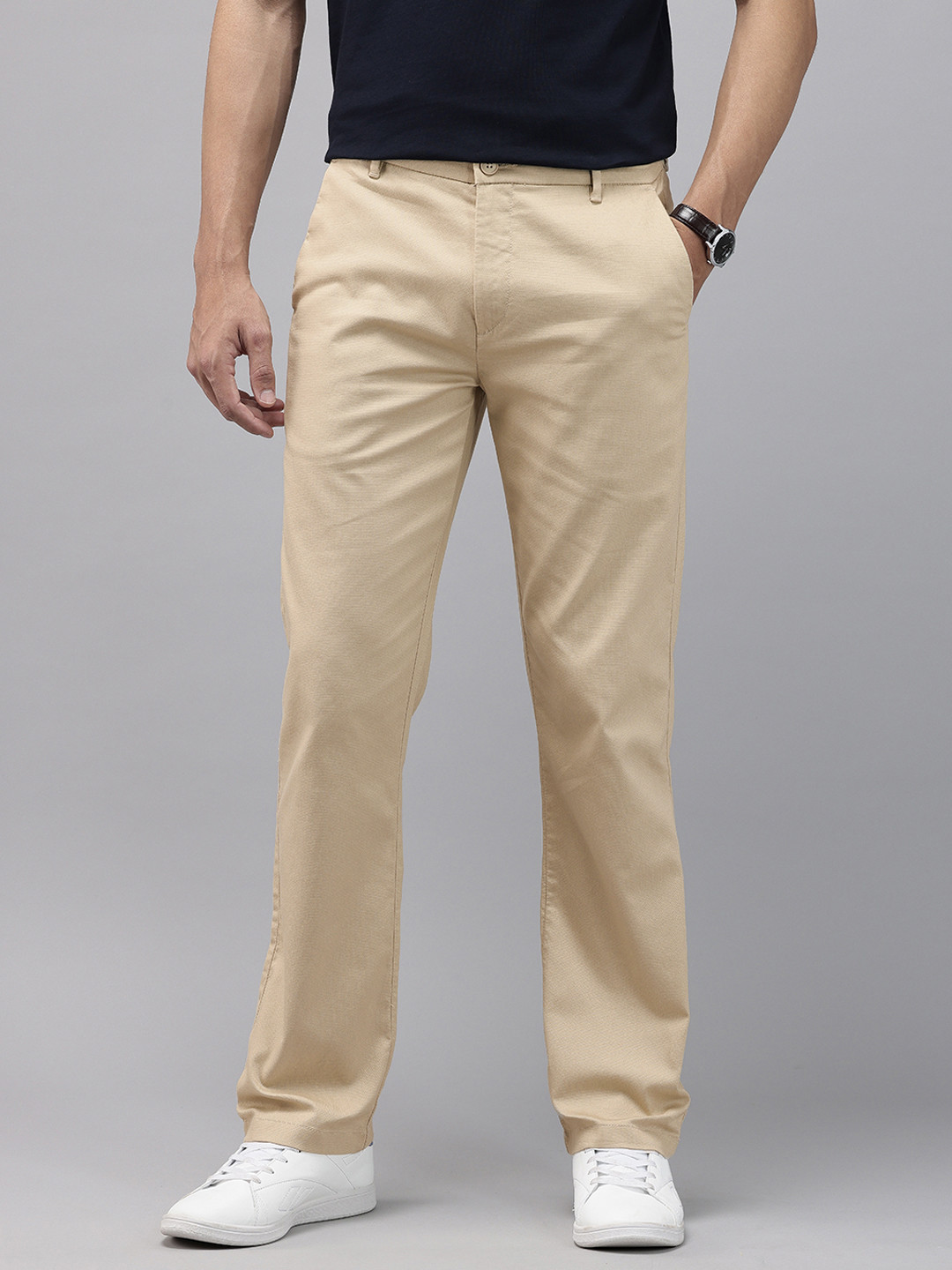 U.S. Polo Assn. Men Self Design Riley Straight Fit Textured Chinos Trousers