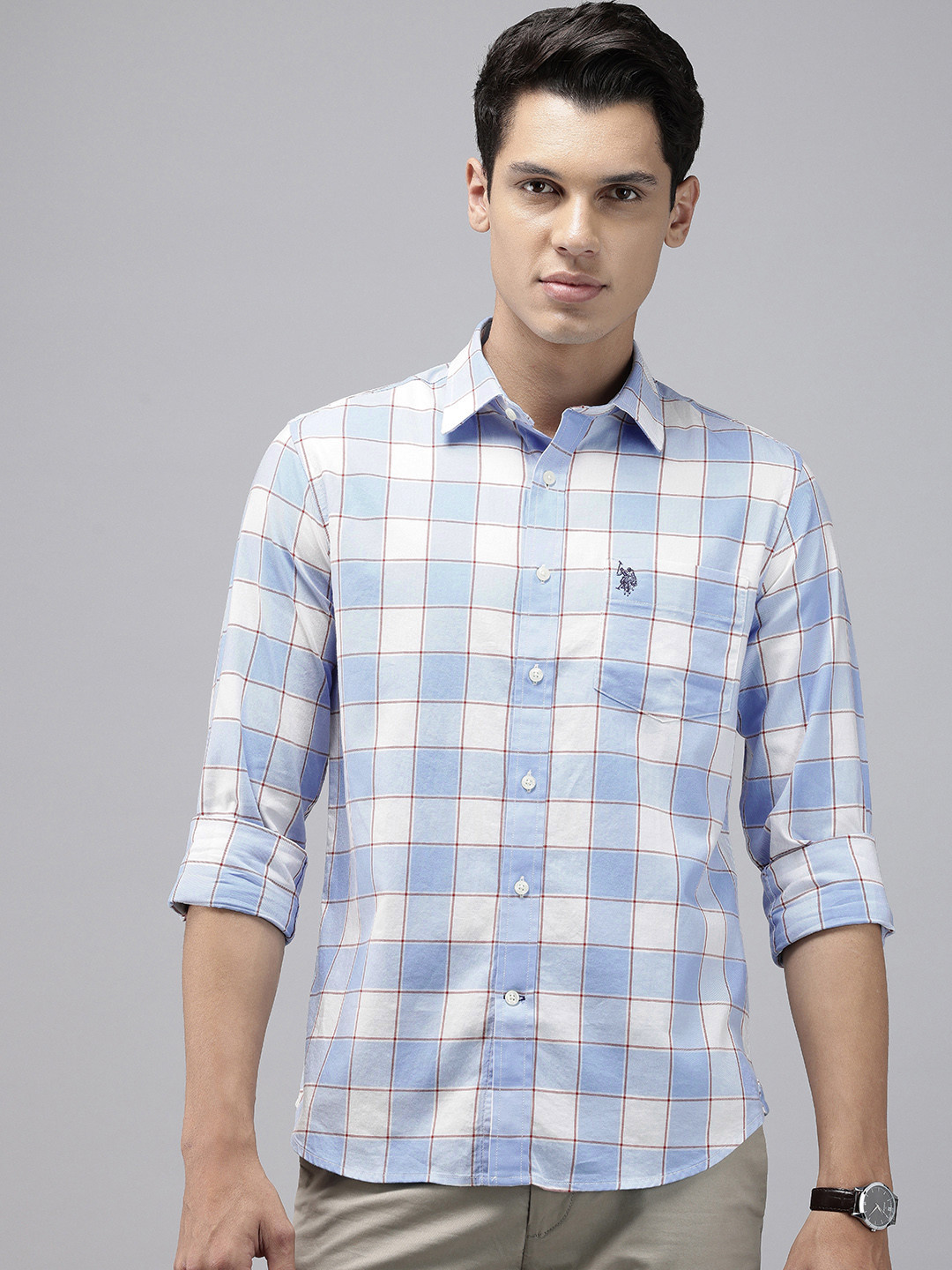 U.S. Polo Assn. Tailored Fit Checked Pure Cotton Casual Shirt