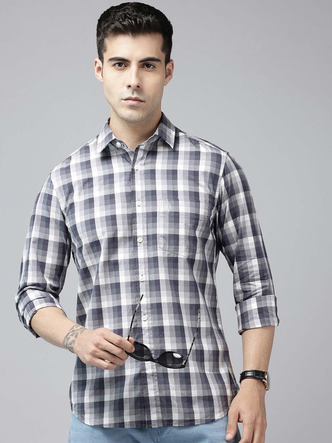 U.S. Polo Assn. Tailored Fit Checked Pure Cotton Casual Shirt