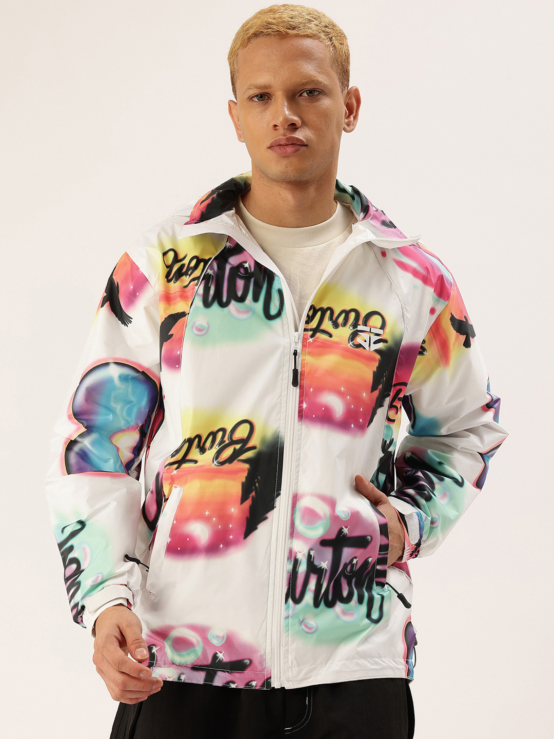 FIFTY TWO Typography Printed Hooded Rain Jacket