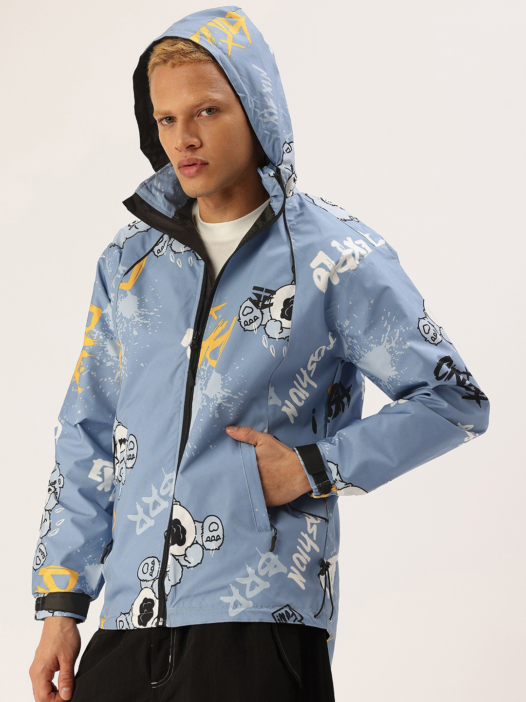 FIFTY TWO Graphic Printed Hooded Rain Jacket