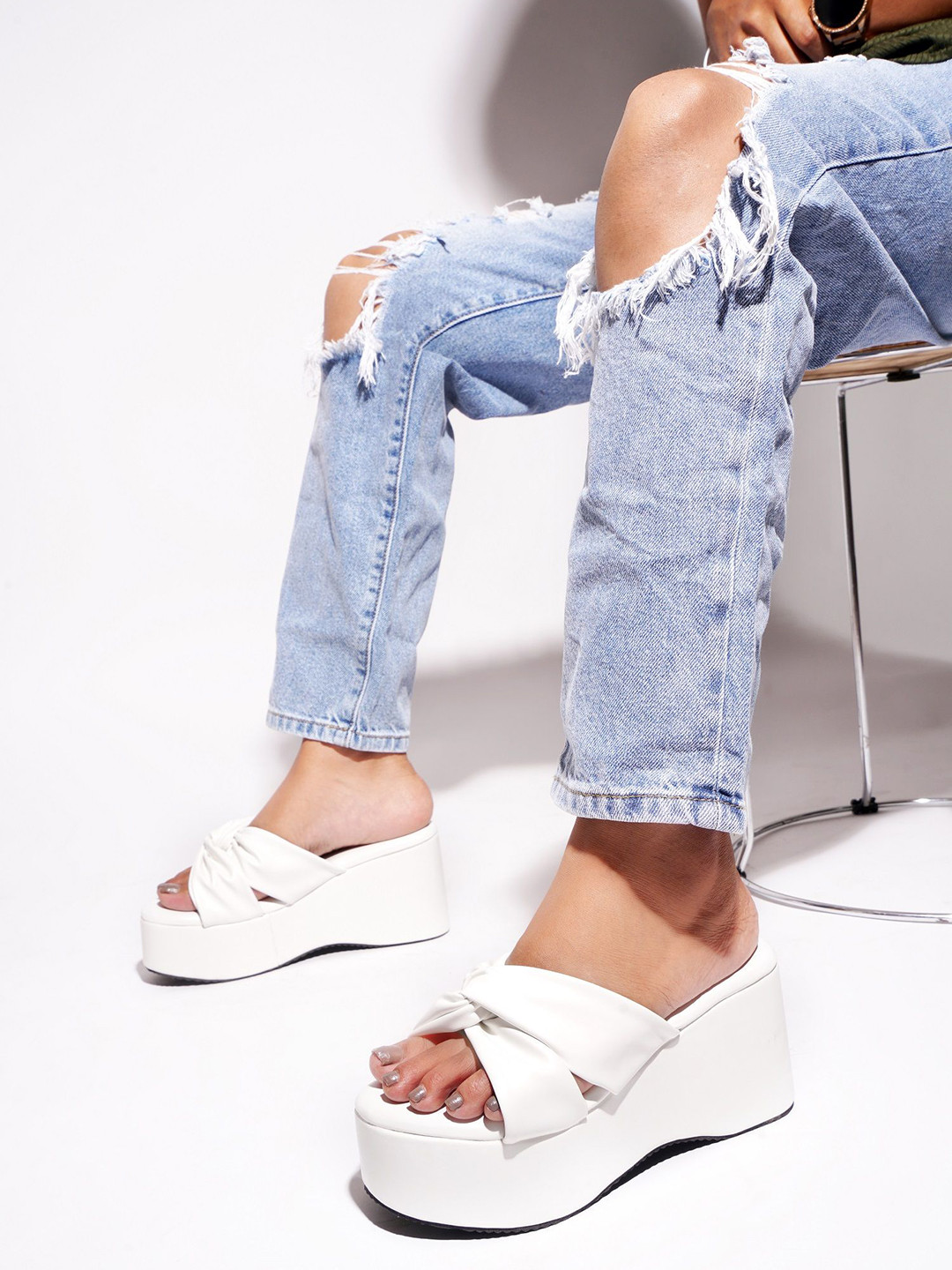 TRYME Women Synthetic Leather Regular Platform Wedge Sandals