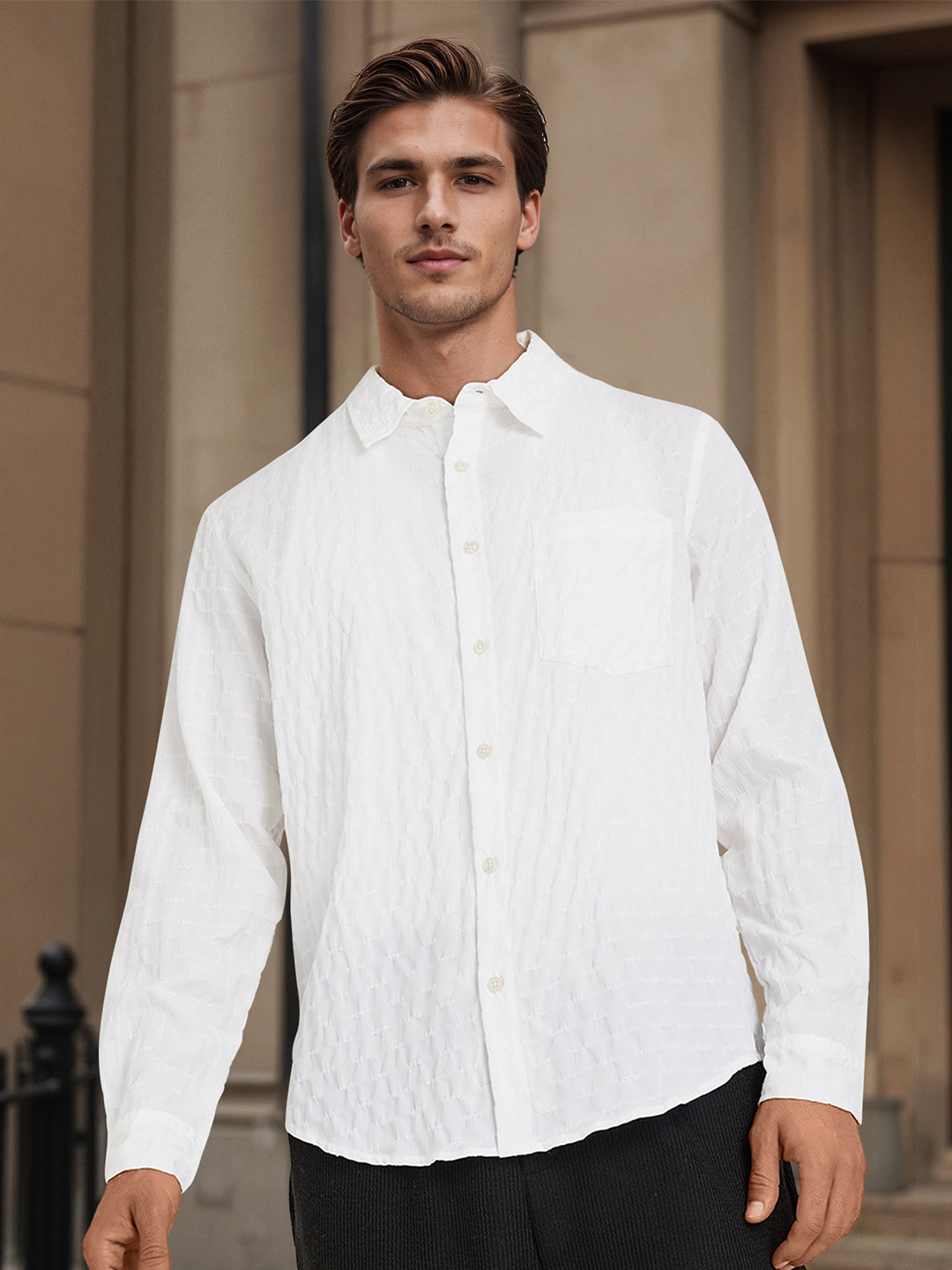 Styli Men Textured Regular Fit Spread Collar Long Sleeve Casual Shirt