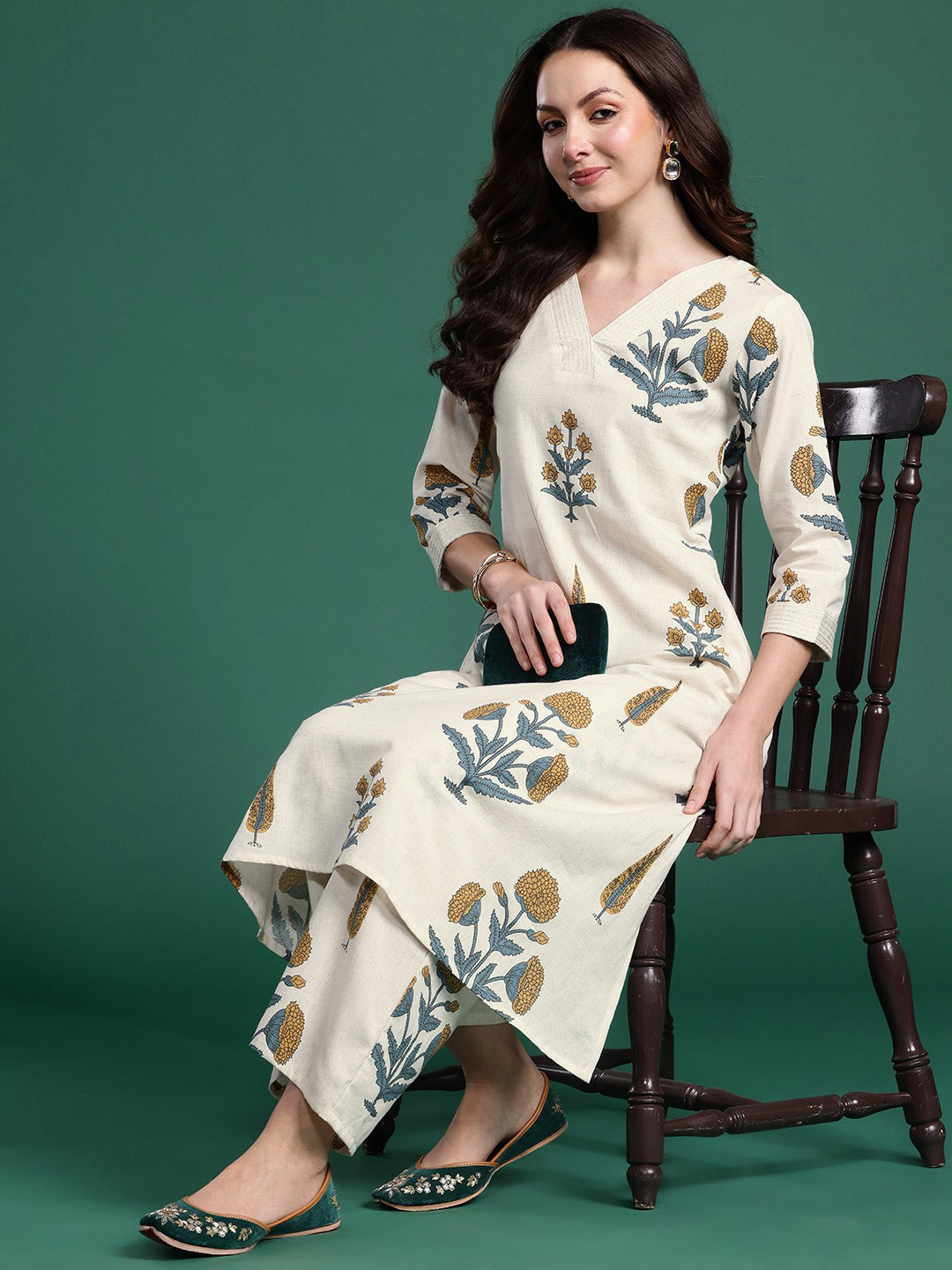 PHYSIL Women Floral Printed Regular Aline Calf Length Kurta with Trousers