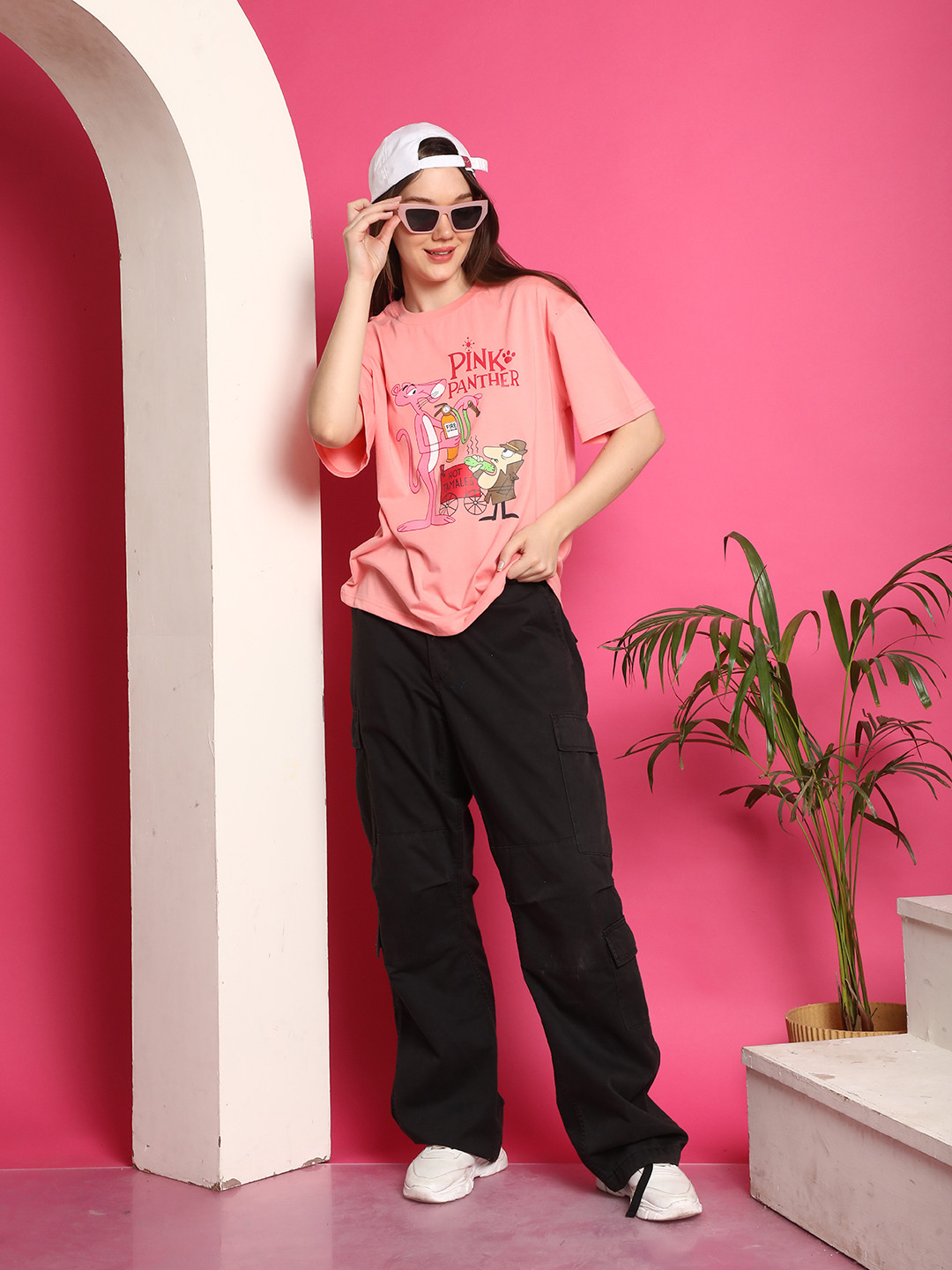 Fabflee Graphic Printed Drop-Shoulder Sleeves Cotton Oversized T-Shirt