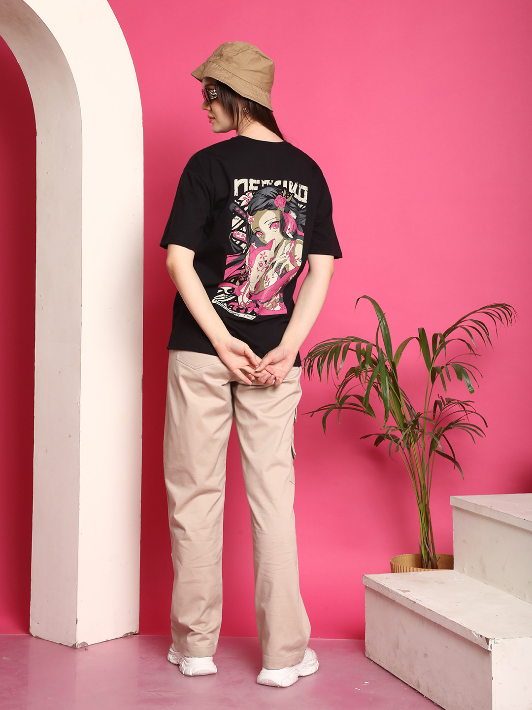 Fabflee Graphic Printed Drop-Shoulder Sleeves Cotton Oversized T-Shirt