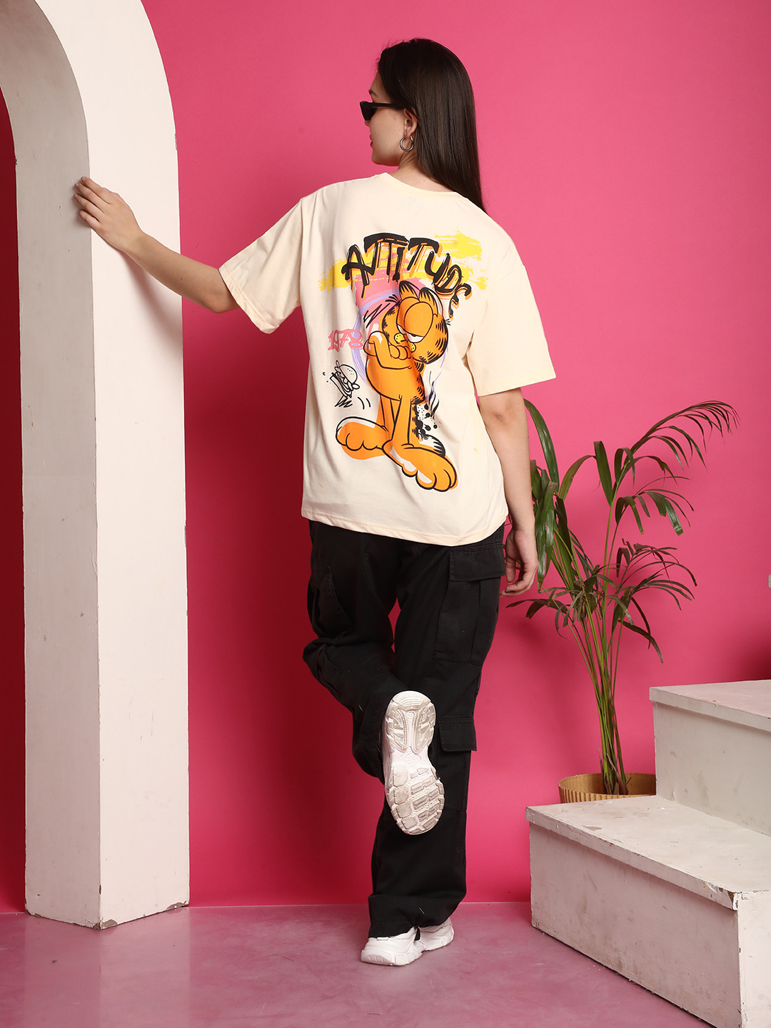 Fabflee Graphic Printed Drop-Shoulder Sleeves Cotton Oversized T-Shirt