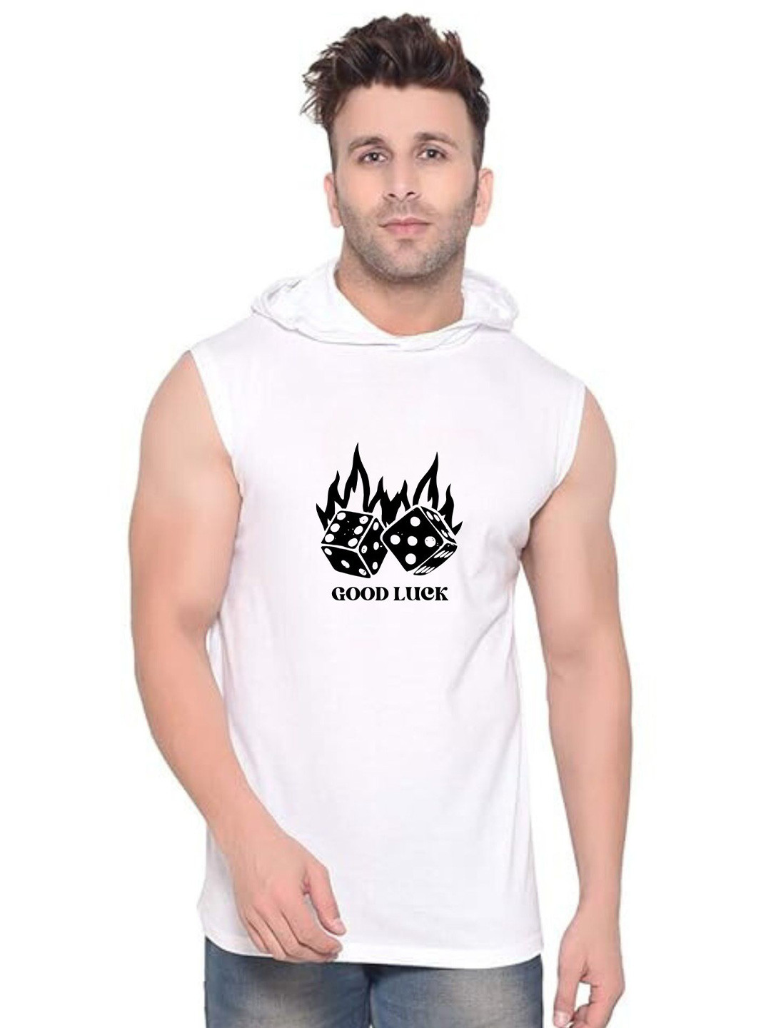 Fashnobic Put The Food Printed Cotton Gym Vests