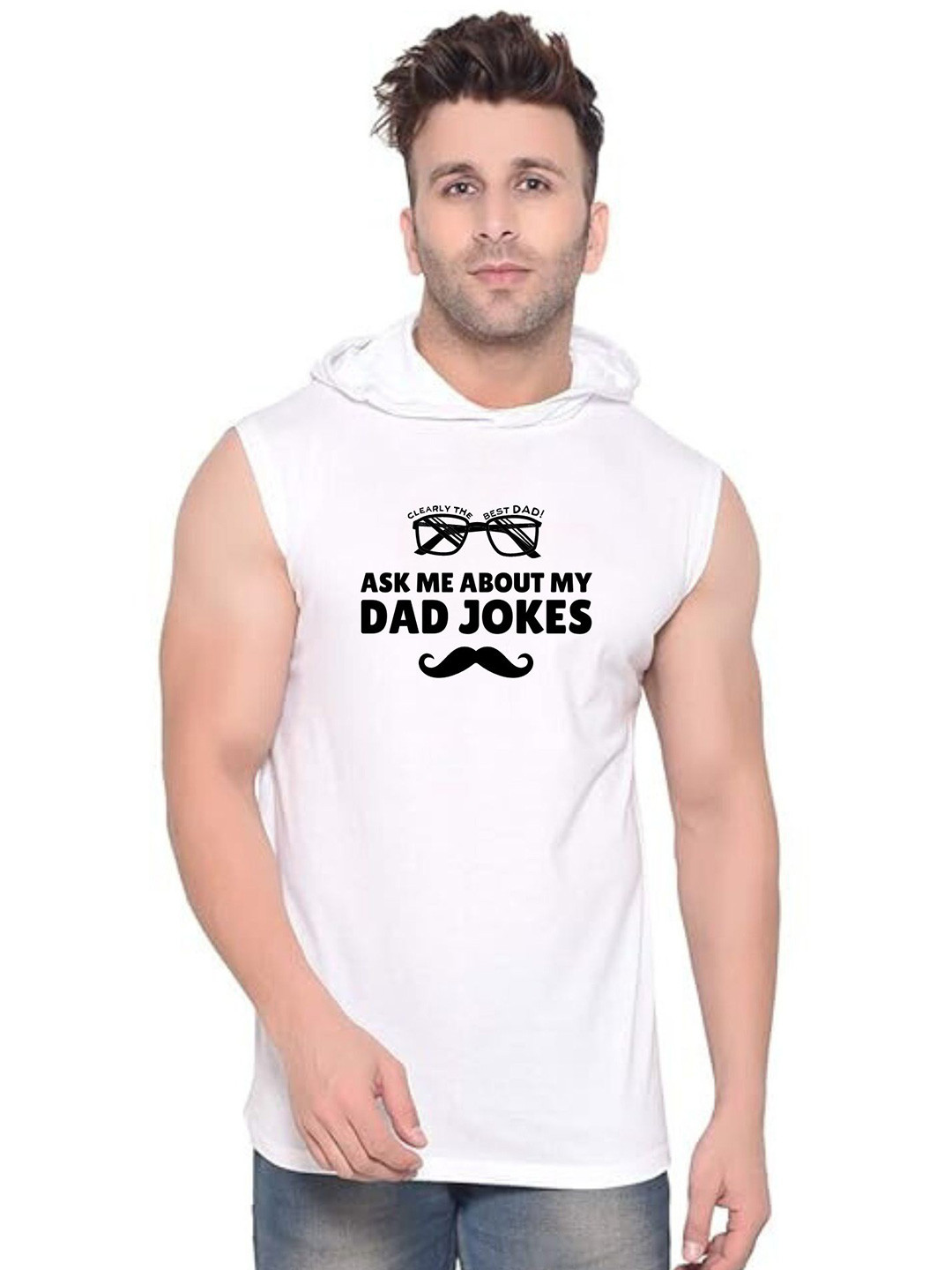 Fashnobic Ask Me About My Dad Jokes  Printed Gym Vests