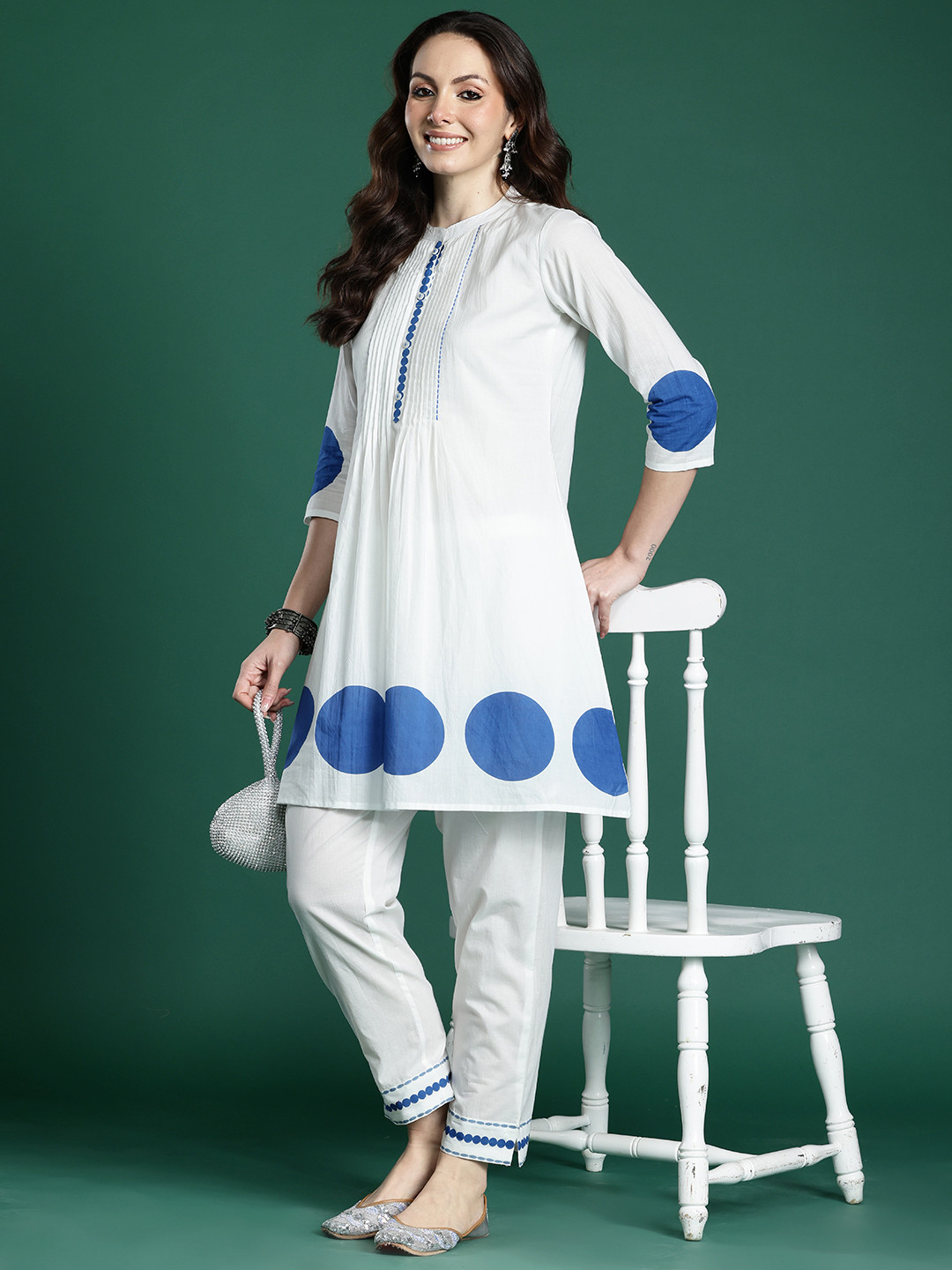 Indo Era Printed PleatedPure Cotton Kurta with Trousers