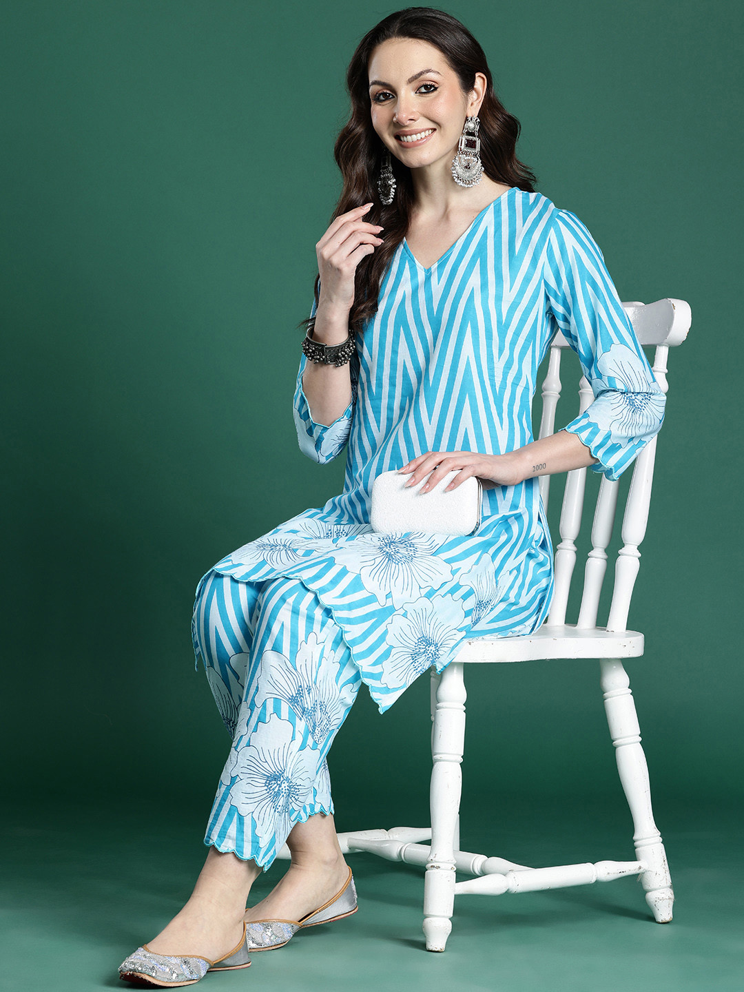 Indo Era Floral Printed Pure Cotton Kurta with Trousers