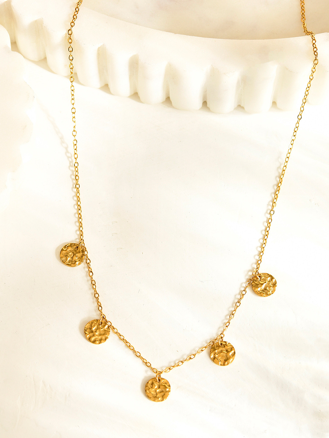 AQUASTREET 18K Gold Plated Waterproof Anti-Tarnish Titanium Steel Coins Drops Necklace