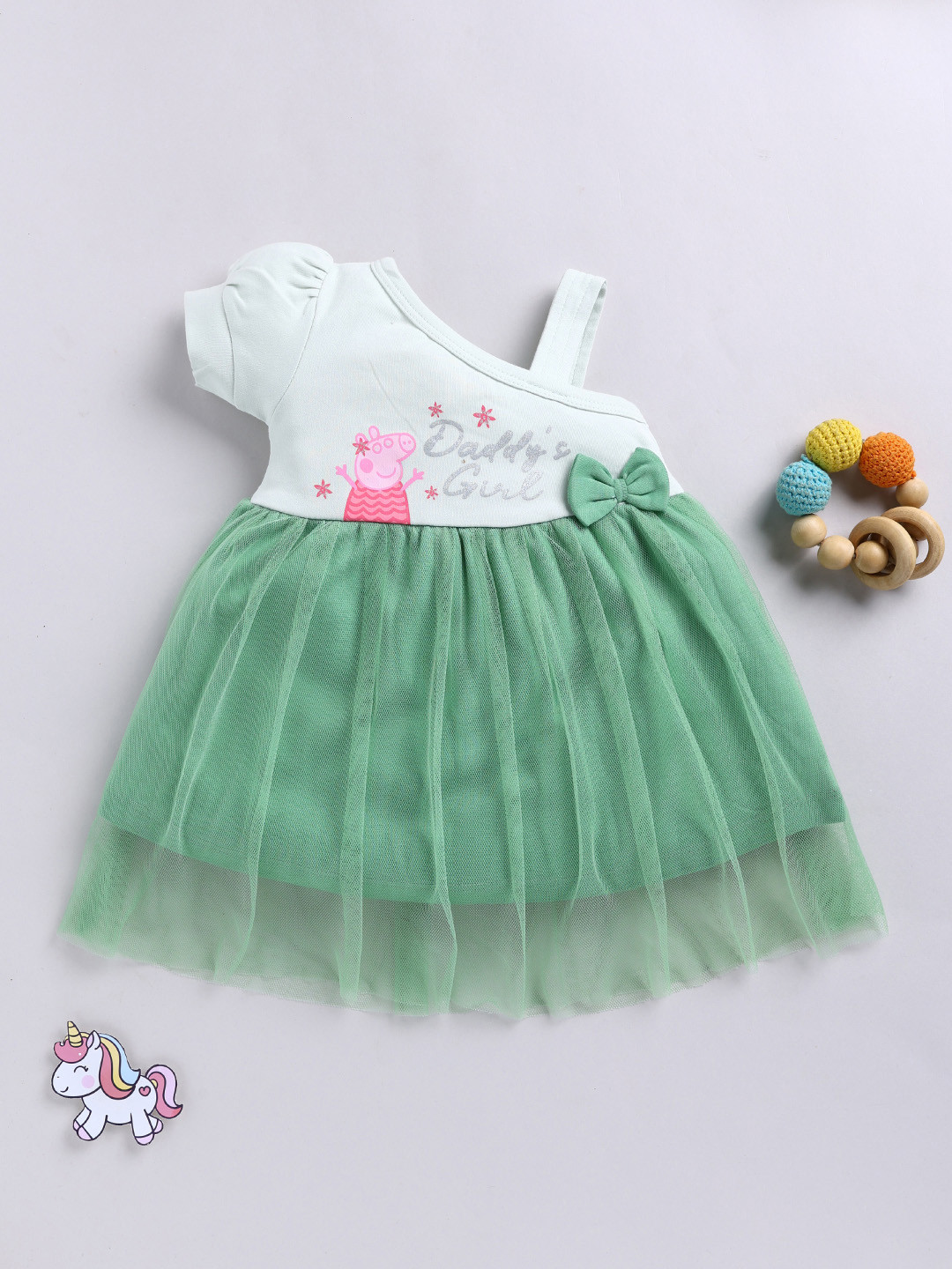 Moms Love Infant Peppa Pig Print Off-Shoulder Fit & Flare Dress