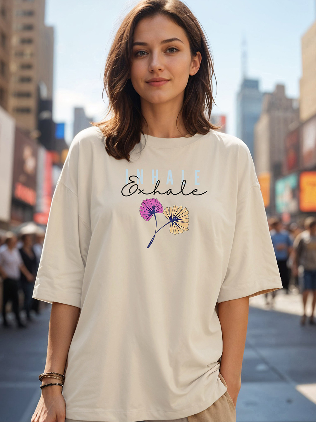 SMARTEES Women Printed Drop-Shoulder Cotton T-shirt