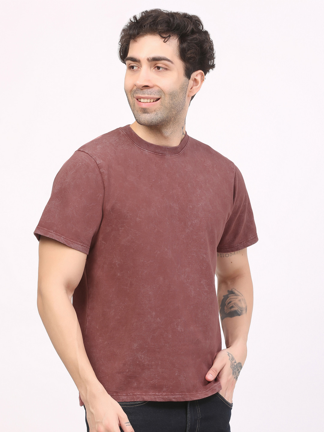 Ghumakkad Heavyweight Pure Cotton Round Neck Acid Wash T Shirt