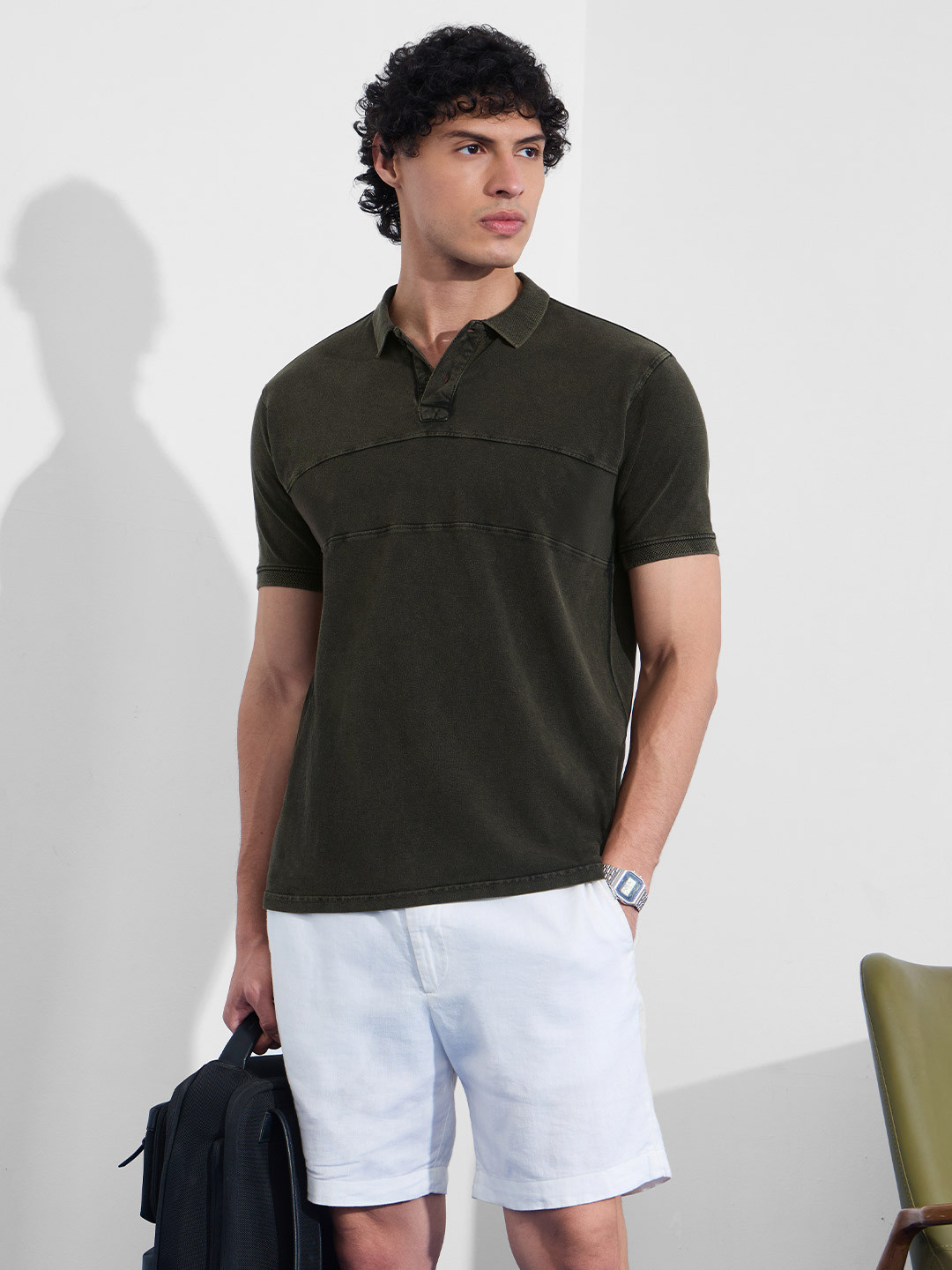 The Souled Store Vintage Wash Polo Collar Pure Cotton T-shirt