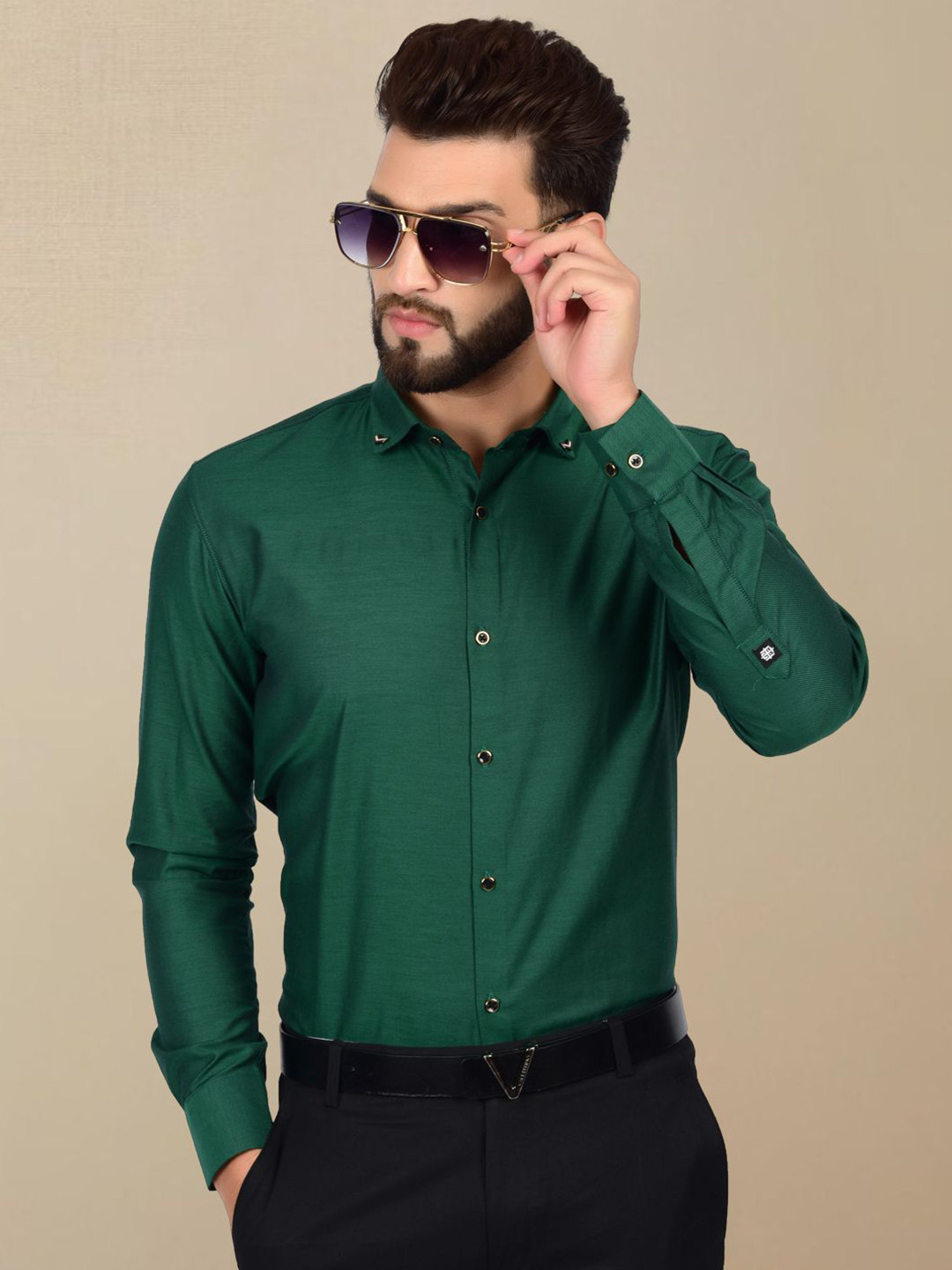 Heed Attentive Slim Fit Green Party Shirt