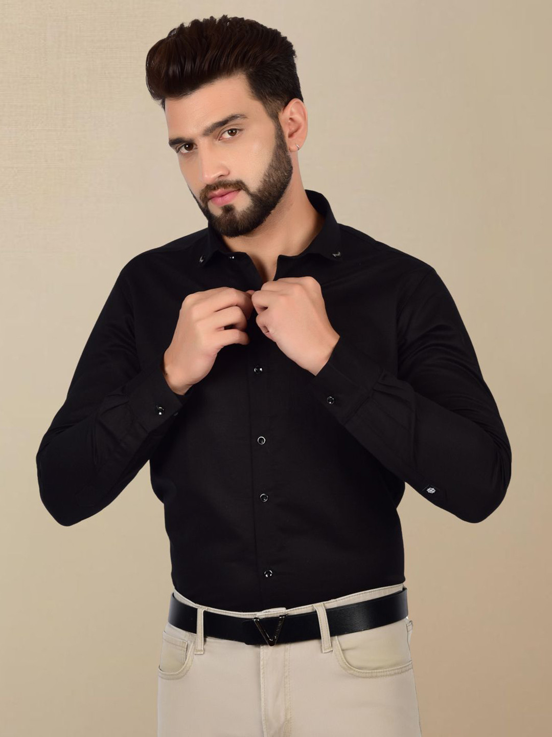Heed Attentive Men Slim Fit Black Party Shirt