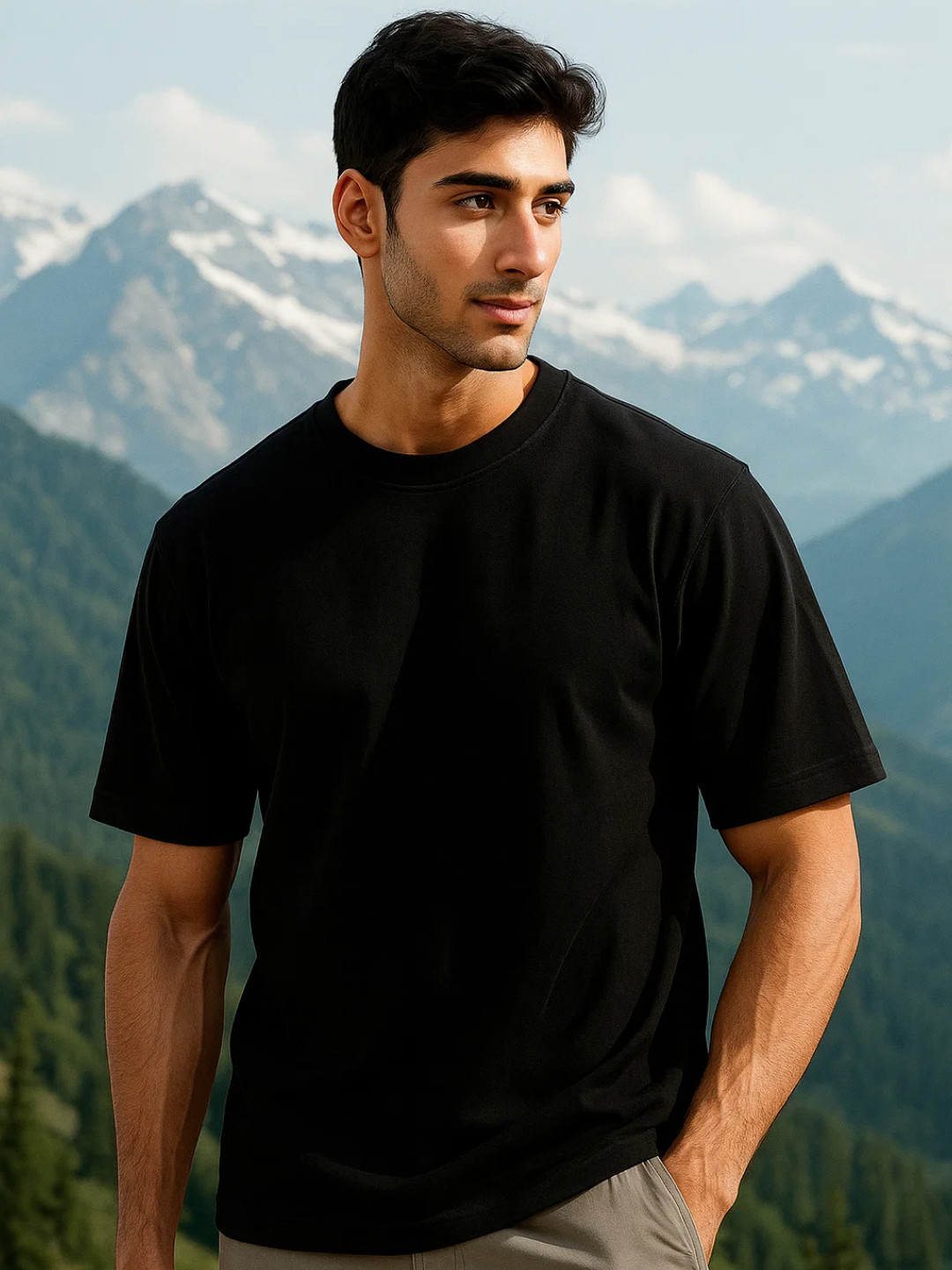 NOBERO Premium Drop-Shoulder Sleeves Oversized Cotton T-shirt