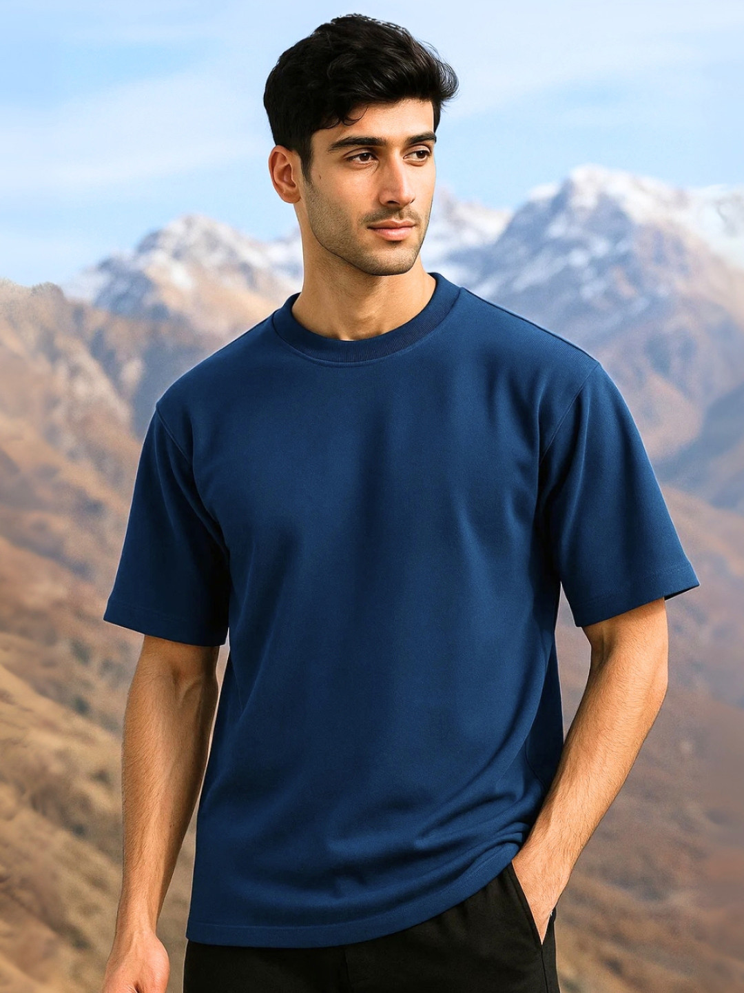NOBERO Premium Drop-Shoulder Sleeves Oversized Cotton T-shirt