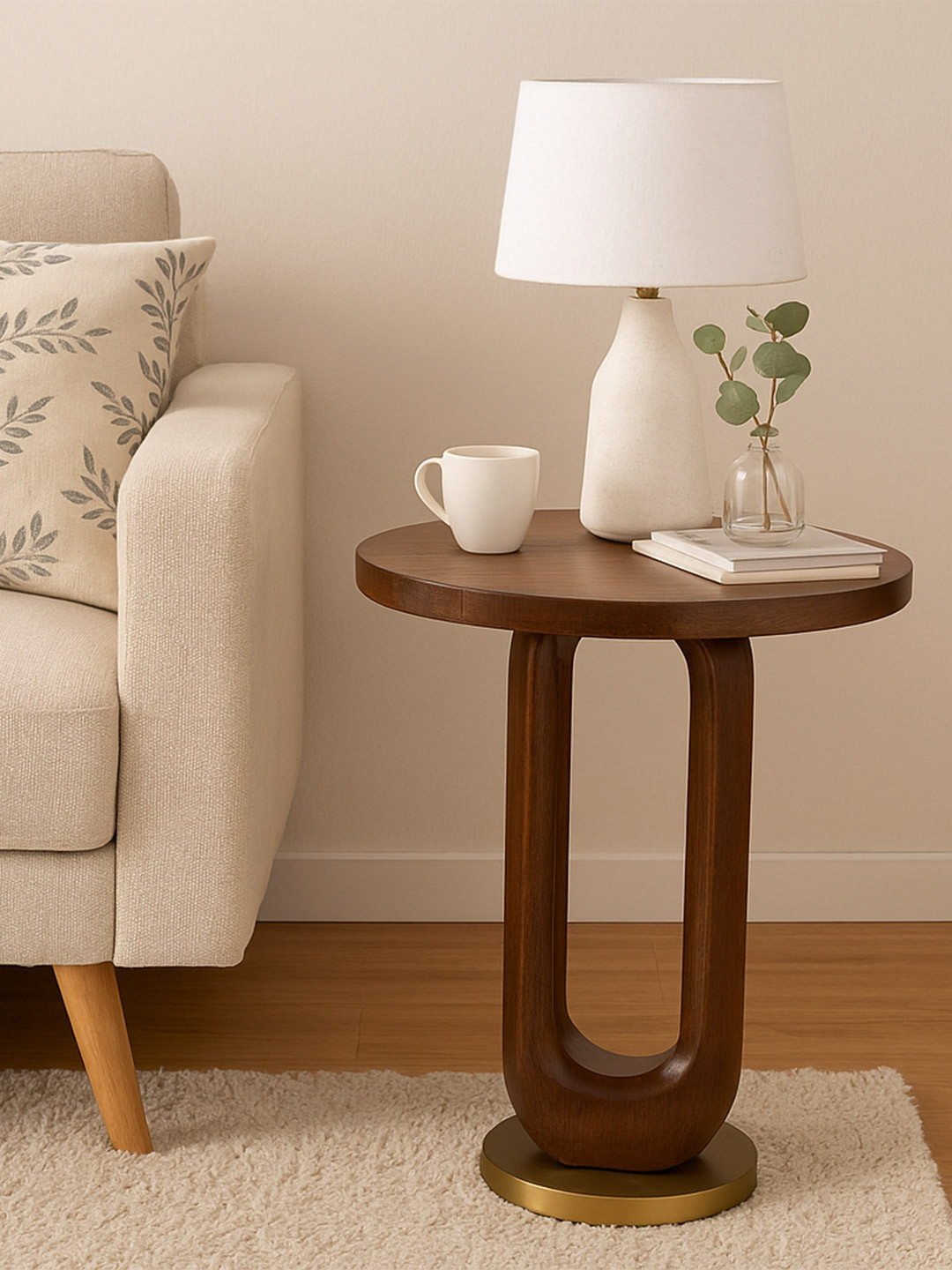 Little Extra Premium Round Wooden Coffee Table with Brass Base