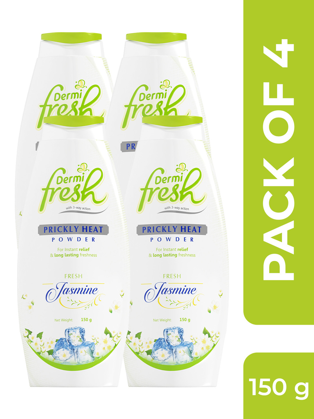 DERMIFRESH Set Of 4 Prickly Heat Powder For Long Lasting Cooling - Jasmine - 150 g Each