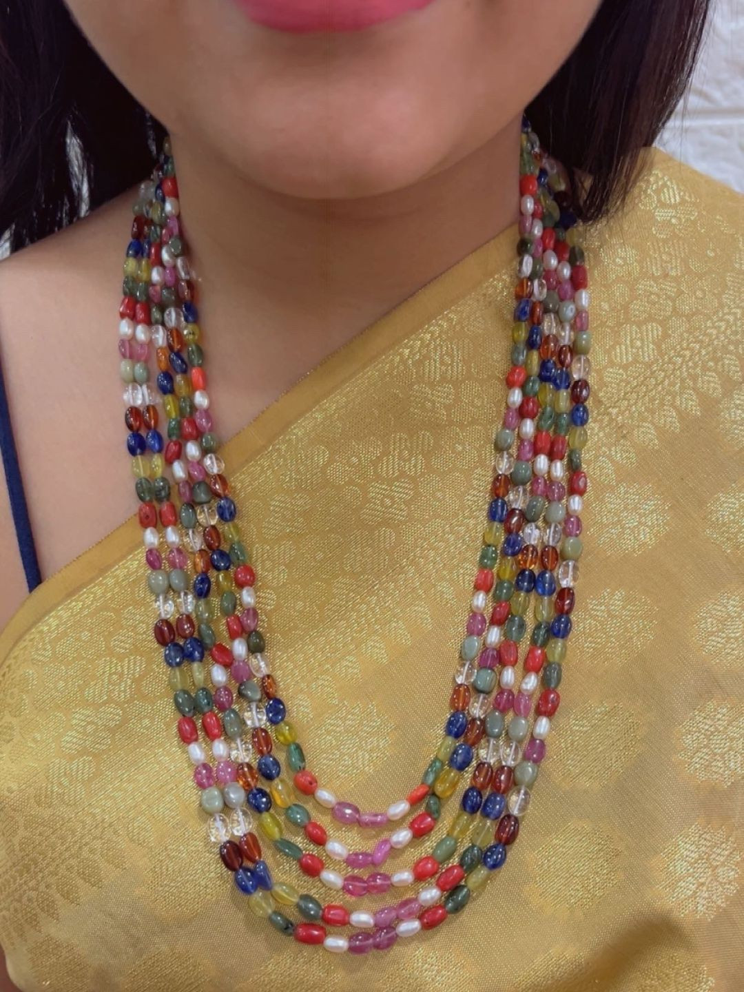 Raj Gems Silver Navratan Gemstone Beads Necklace Jewelry