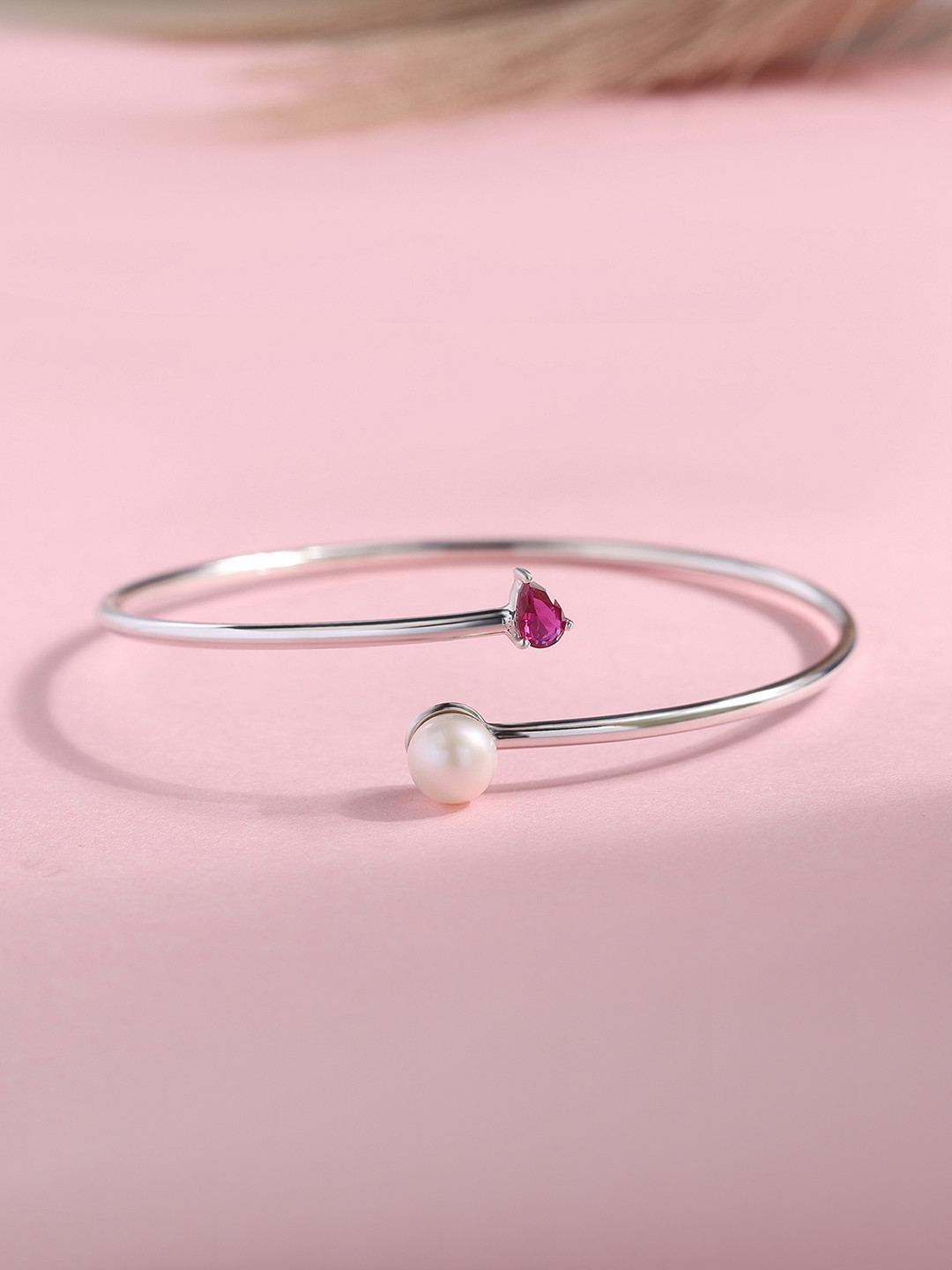 Ornate Jewels 925 Silver Pearl Flexible Cuff Bangle