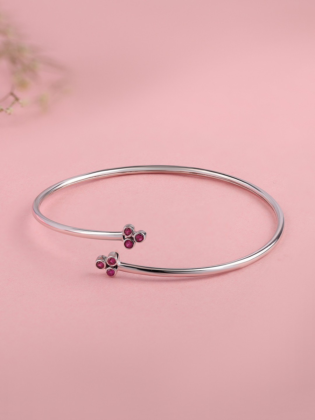 Ornate Jewels Women 925 Silver Red Ruby Lollipop Flexible Cuff Bangle