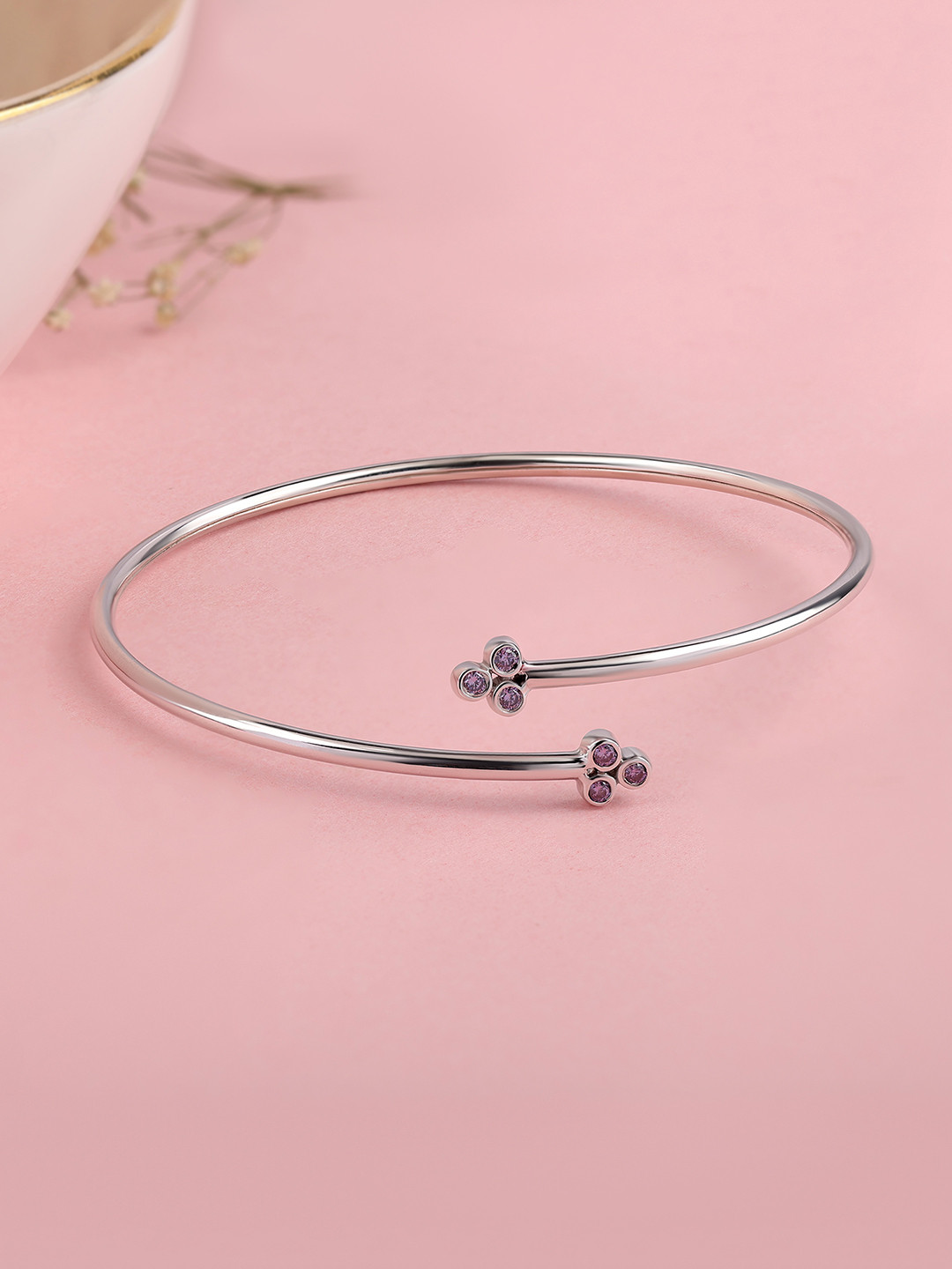 Ornate Jewels 925 Silver Purple Amethyst Flexible Cuff Bangle