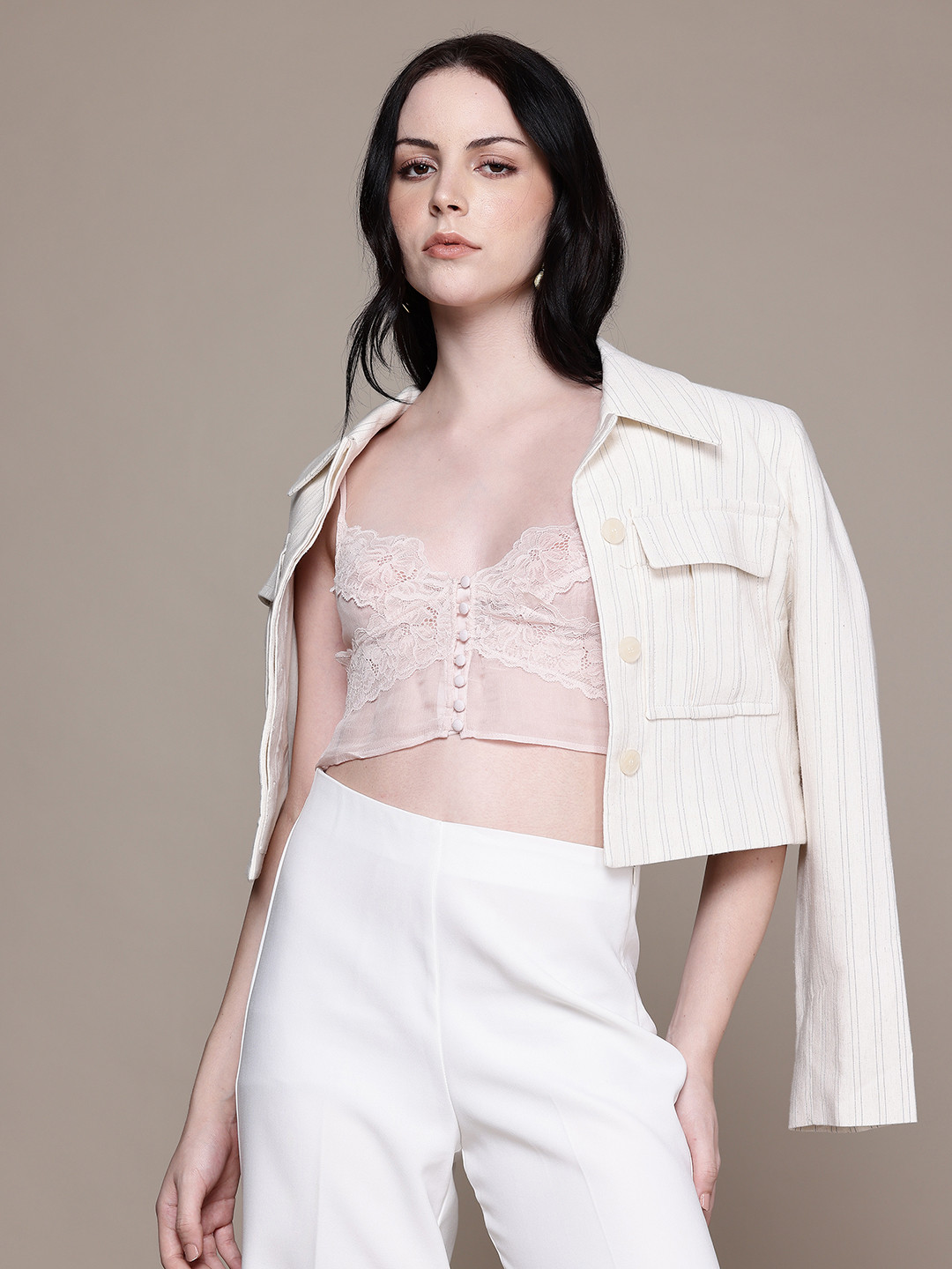 MANGO Lace-Inserts Bralette Crop Top