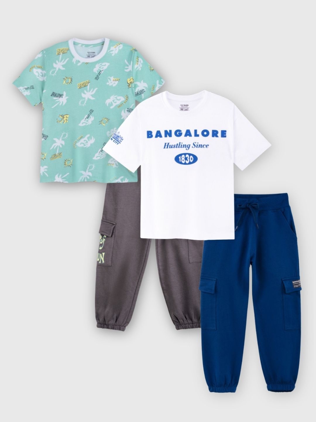 Nap Chief Infants Unisex Pack Of 2 Bangalore & Tropical Printed T-Shirt & Cargo Joggers