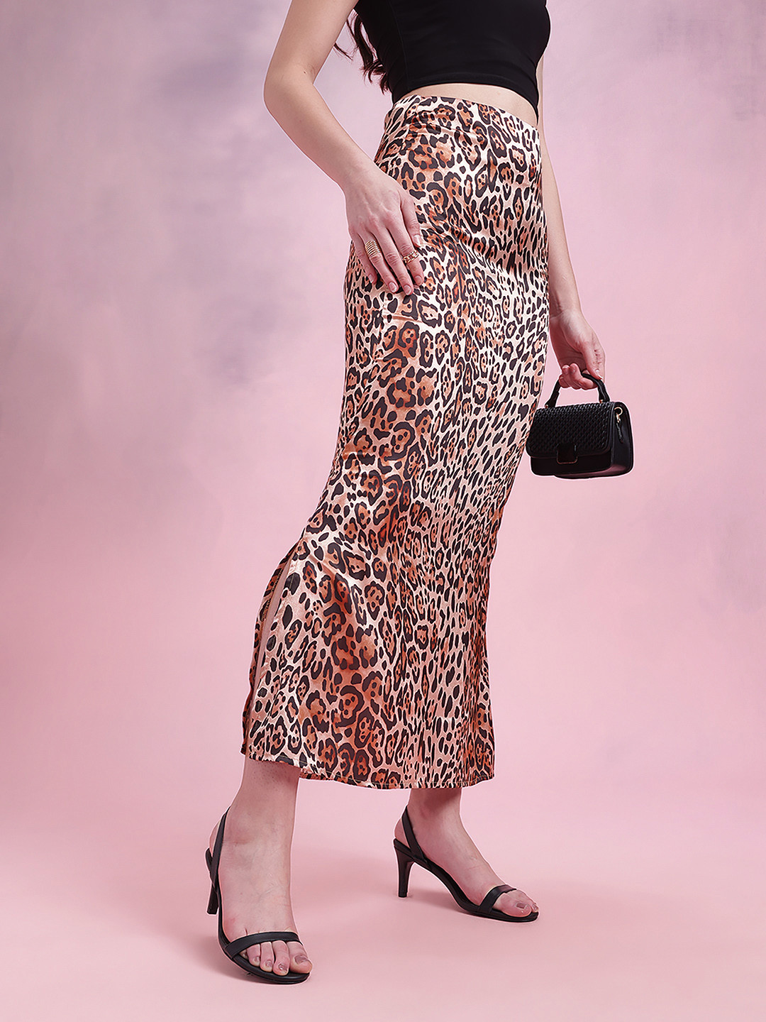 DressBerry Animal Print Satin Maxi Skirt