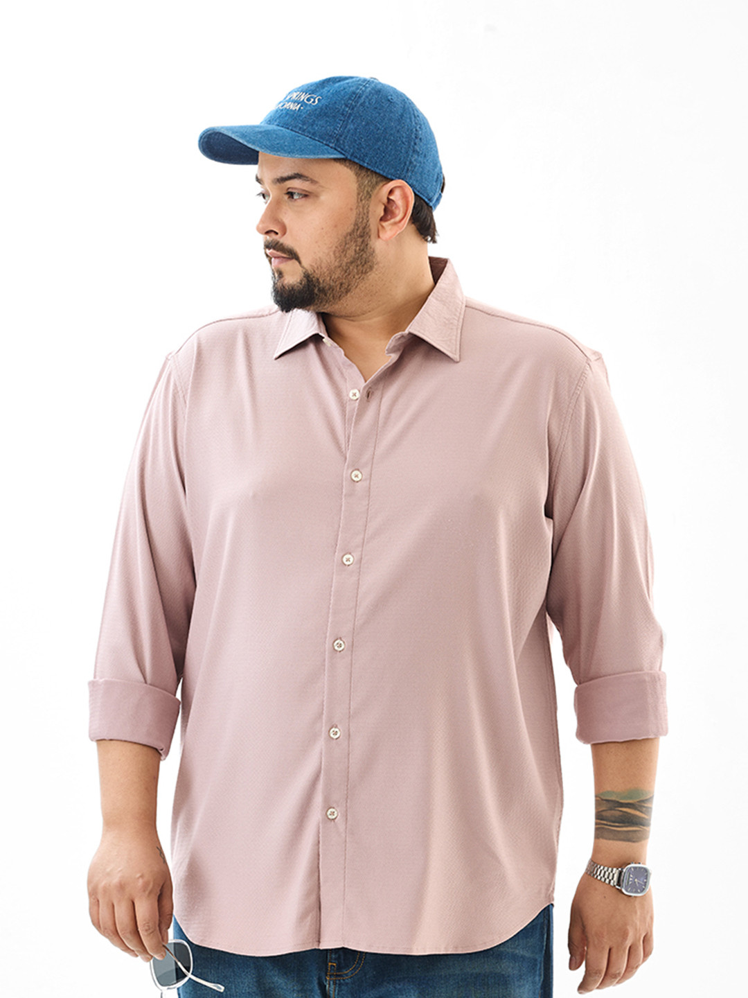 Snitch Dusty Rose Self Design Plus Size Shirt