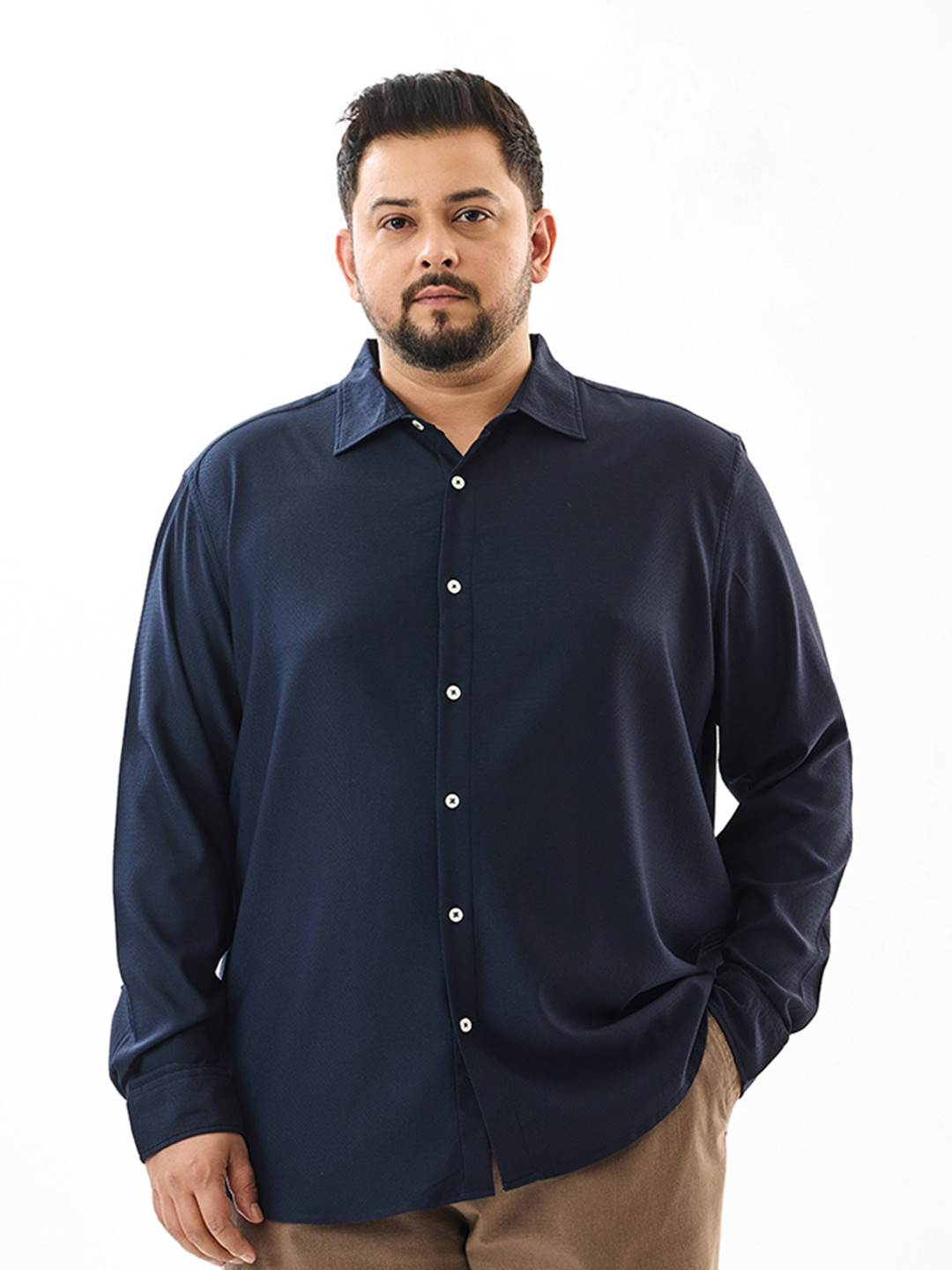 Snitch Navy Self Design Plus Size Shirt