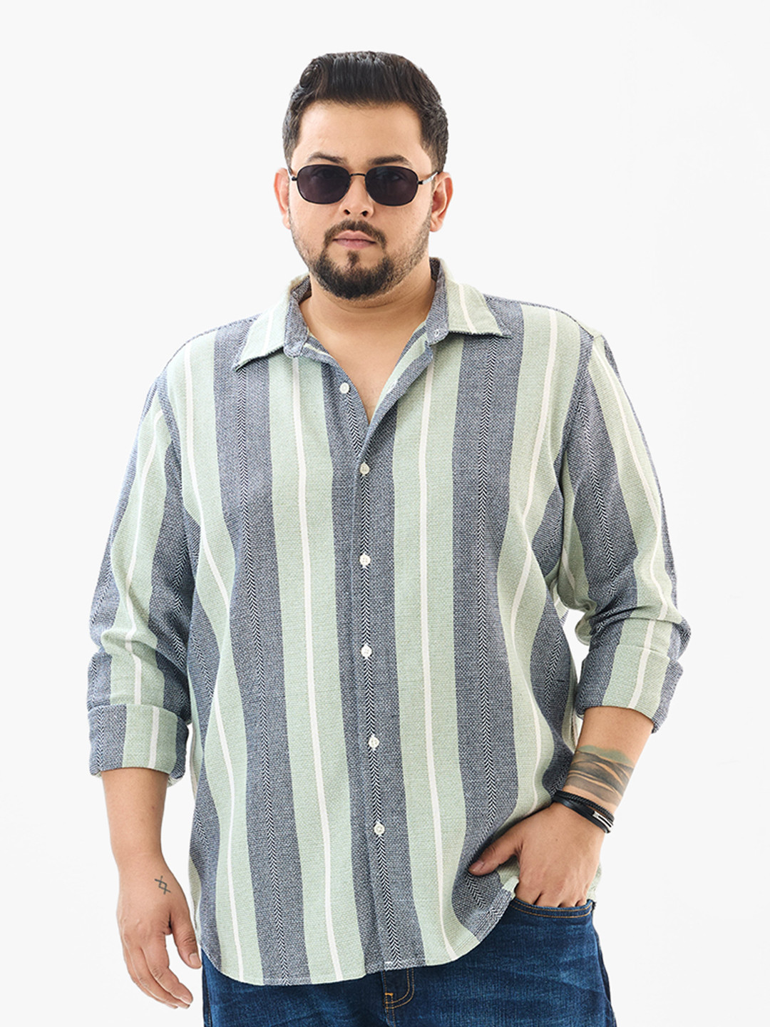 Snitch Light Green Stripes Plus Size Shirt