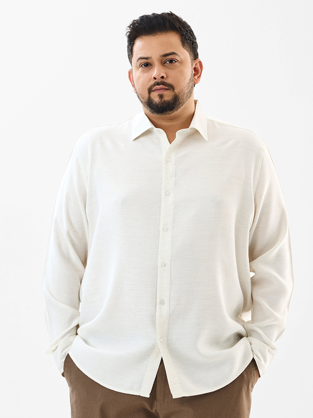 Snitch Off-White Solid Plus Size Shirt