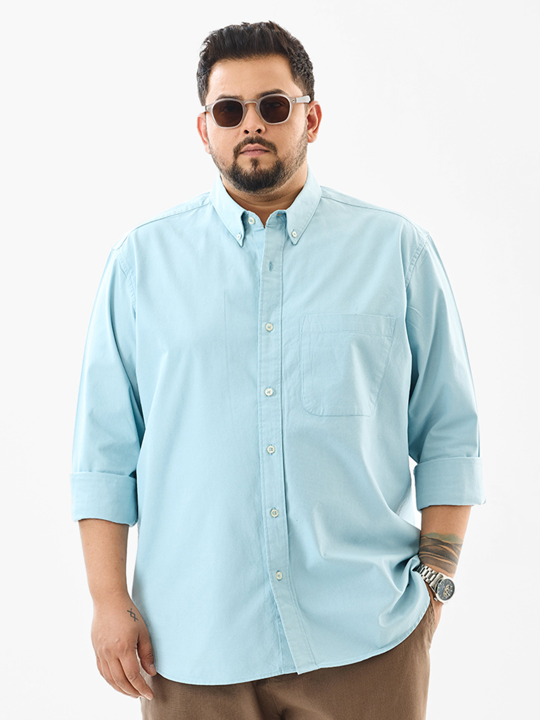 Snitch Blue Plain Plus Size Shirt