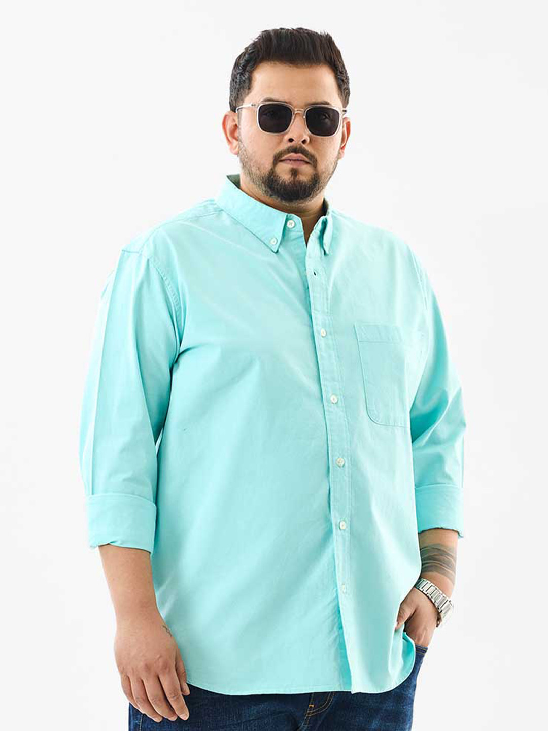 Snitch Blue Plain Plus Size Shirt
