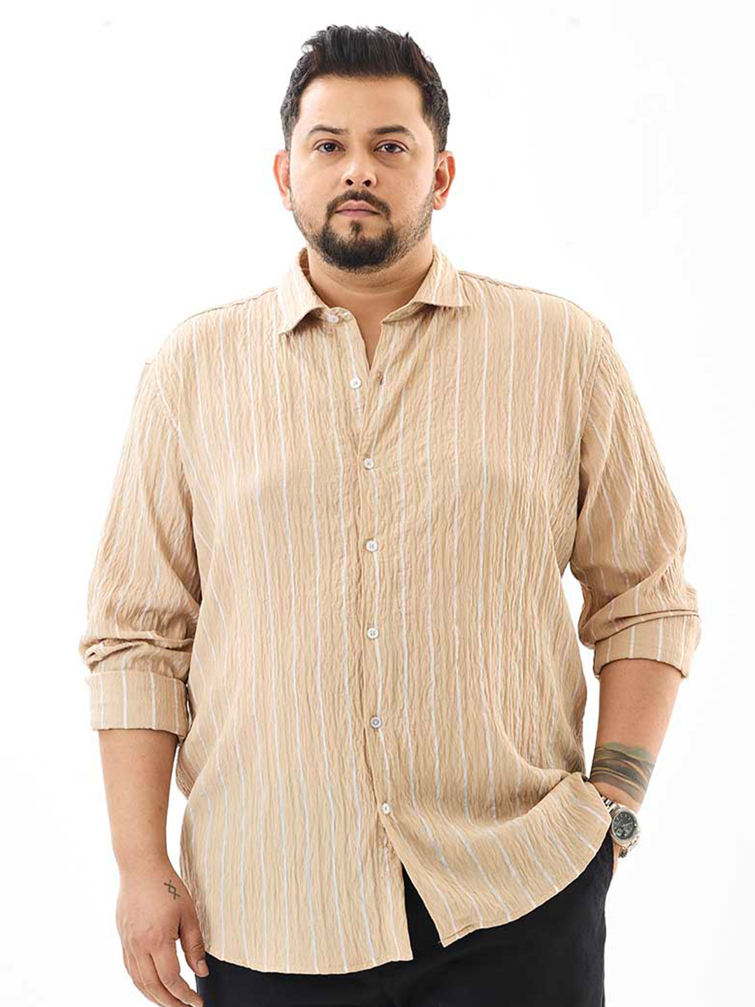 Snitch Beige Stripes Plus Size Shirt