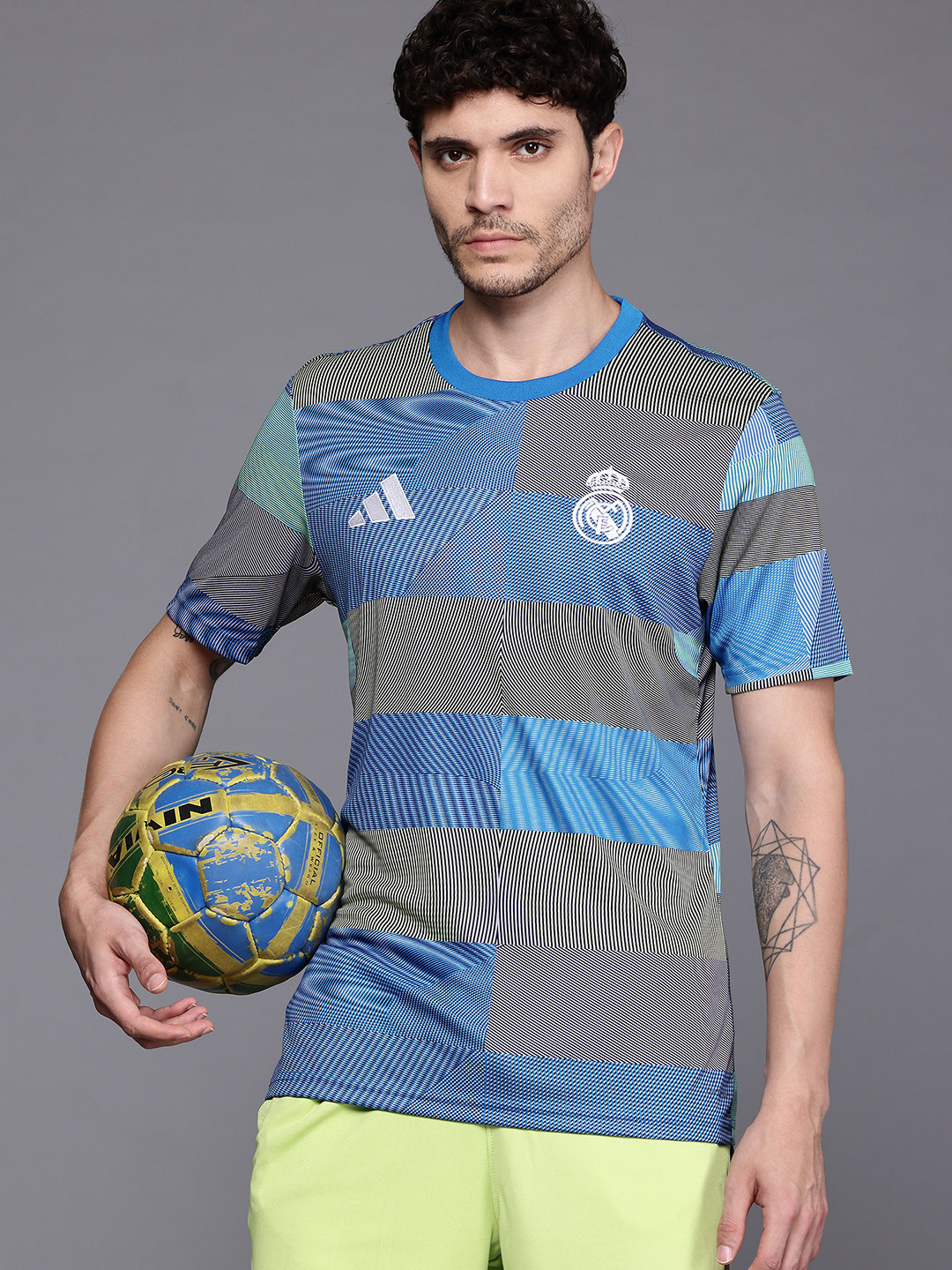 ADIDAS Men Geometric Print Football T-shirt