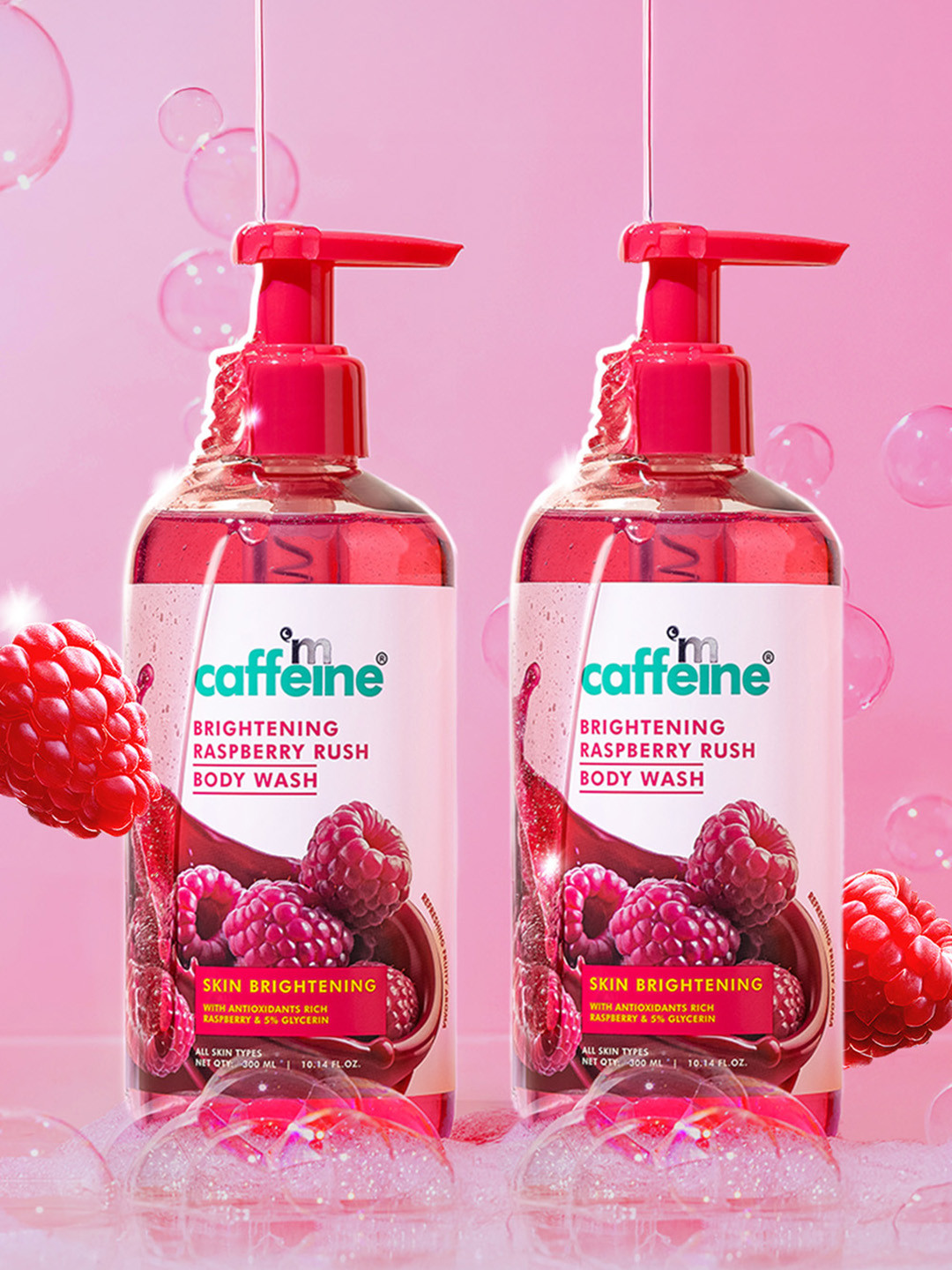 MCaffeine Set Of 2 Brightening Raspberry Body Wash - 300ml Each