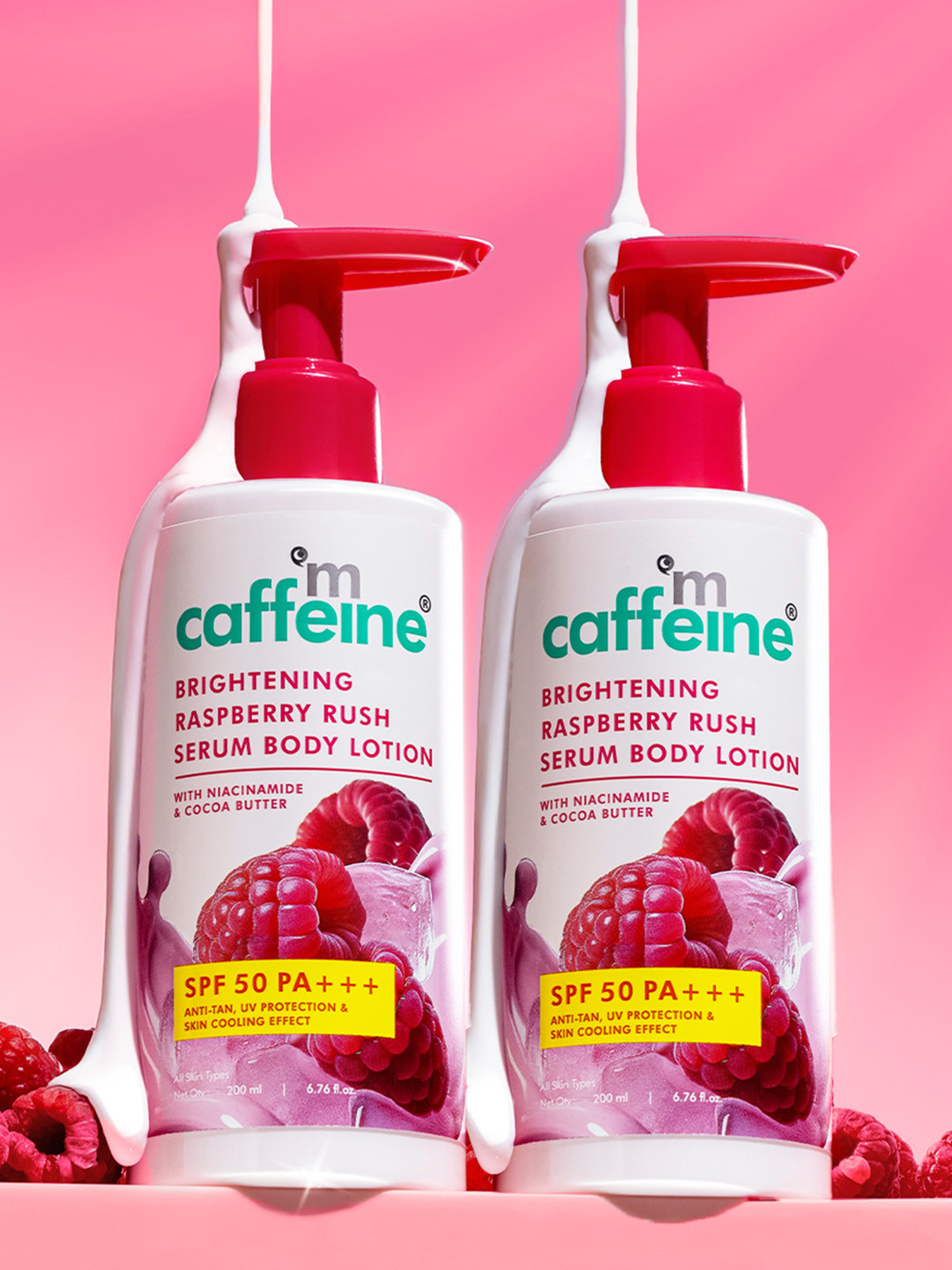 MCaffeine Set Of 2 Raspberry SPF 50 Serum Body Lotion - 200ml Each