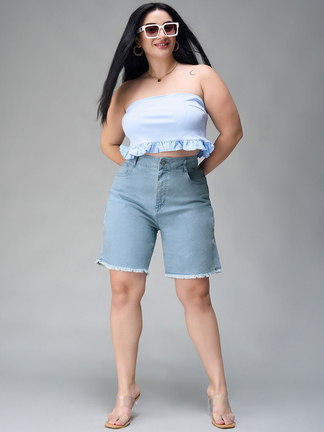 Miss Chase A+ Plus Size Nightmare Forest Women Regular Fit High-Rise Frayed Denim Shorts