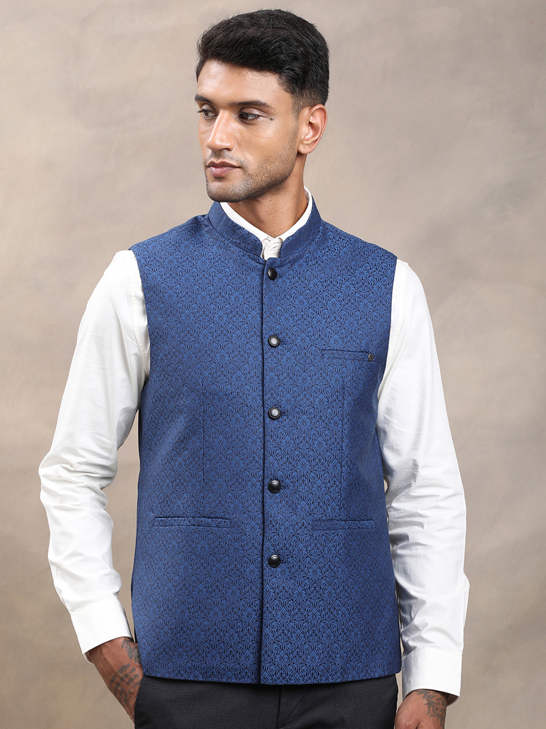 Turtle Jacquard Printed Nehru Jacket